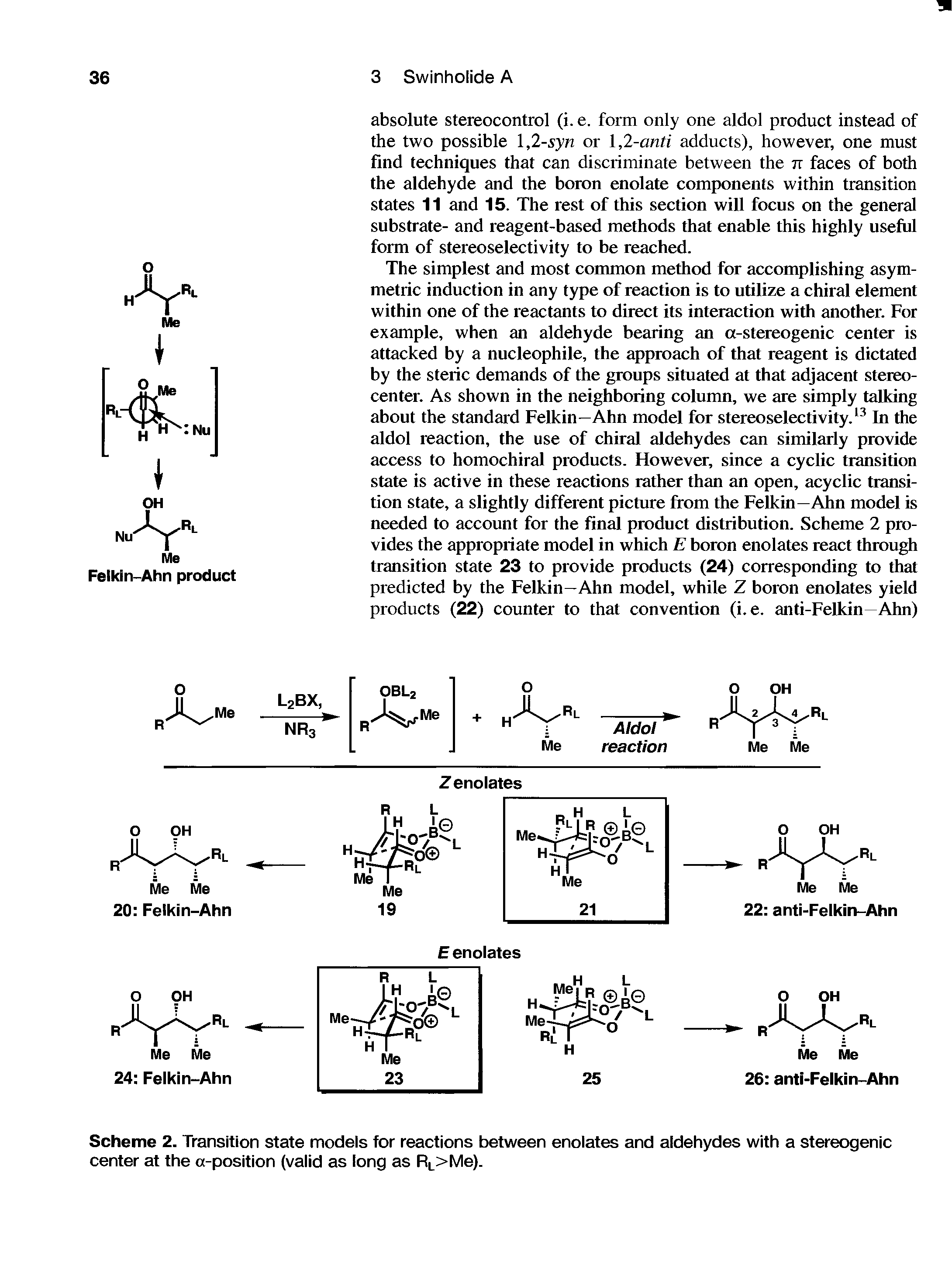 Scheme 2. Transition state models for reactions between enolates and aldehydes with a stereogenic center at the a-position (valid as long as RL>Me).