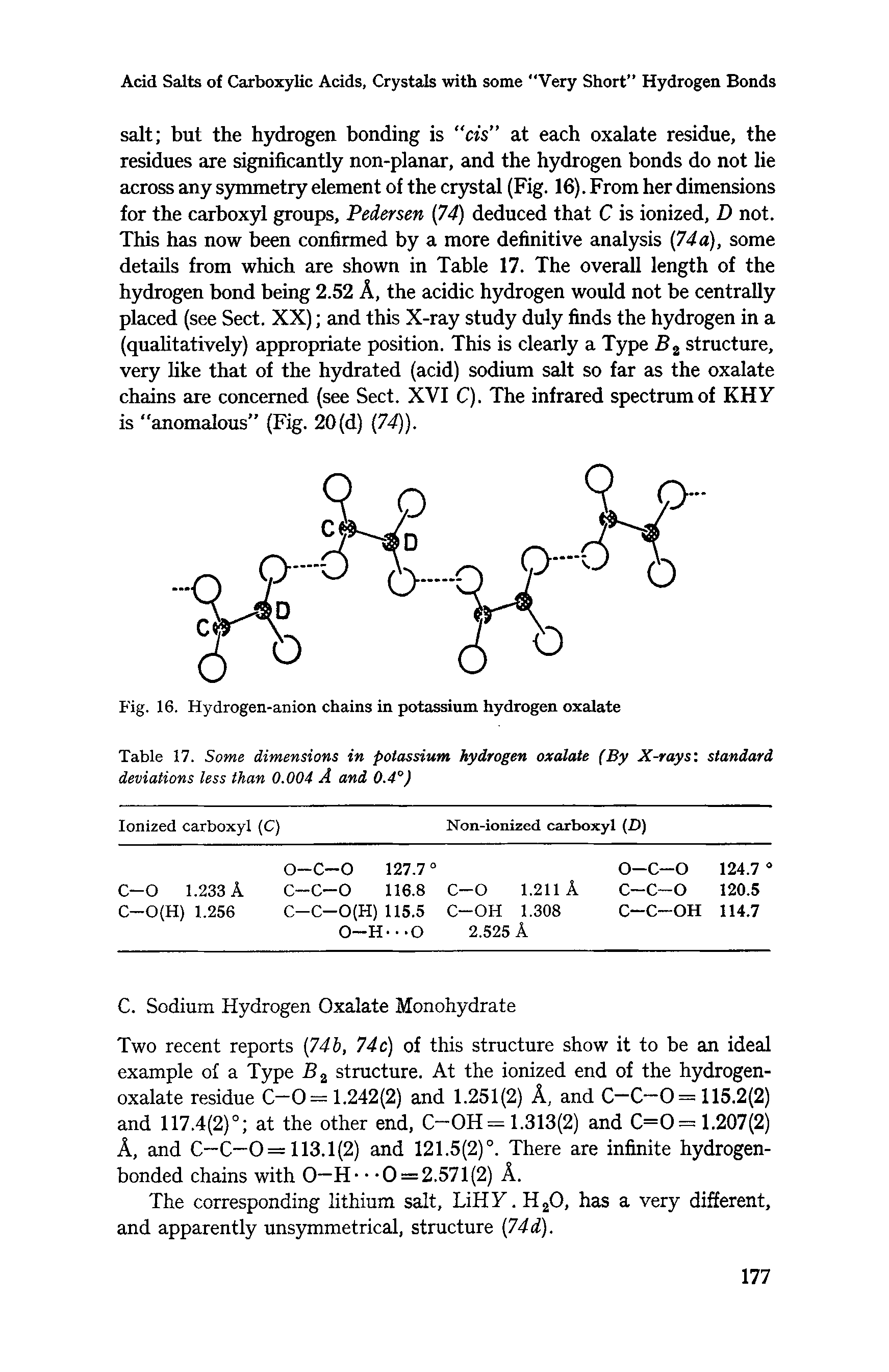 Fig. 16. Hydrogen-anion chains in potassium hydrogen oxalate...