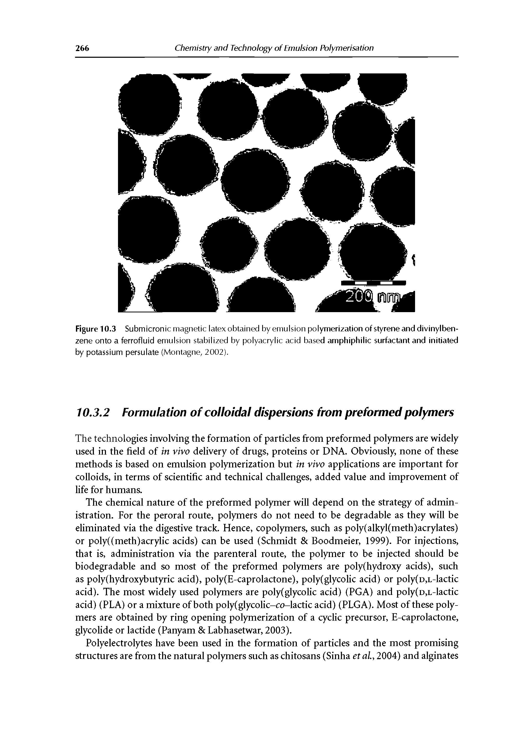 Figure 10.3 Submicronic magnetic latex obtained by emulsion polymerization of styrene and divinylben-zene onto a ferrofluid emulsion stabilized by polyacrylic acid based amphiphilic surfactant and initiated by potassium persulate (Montagne, 2002).