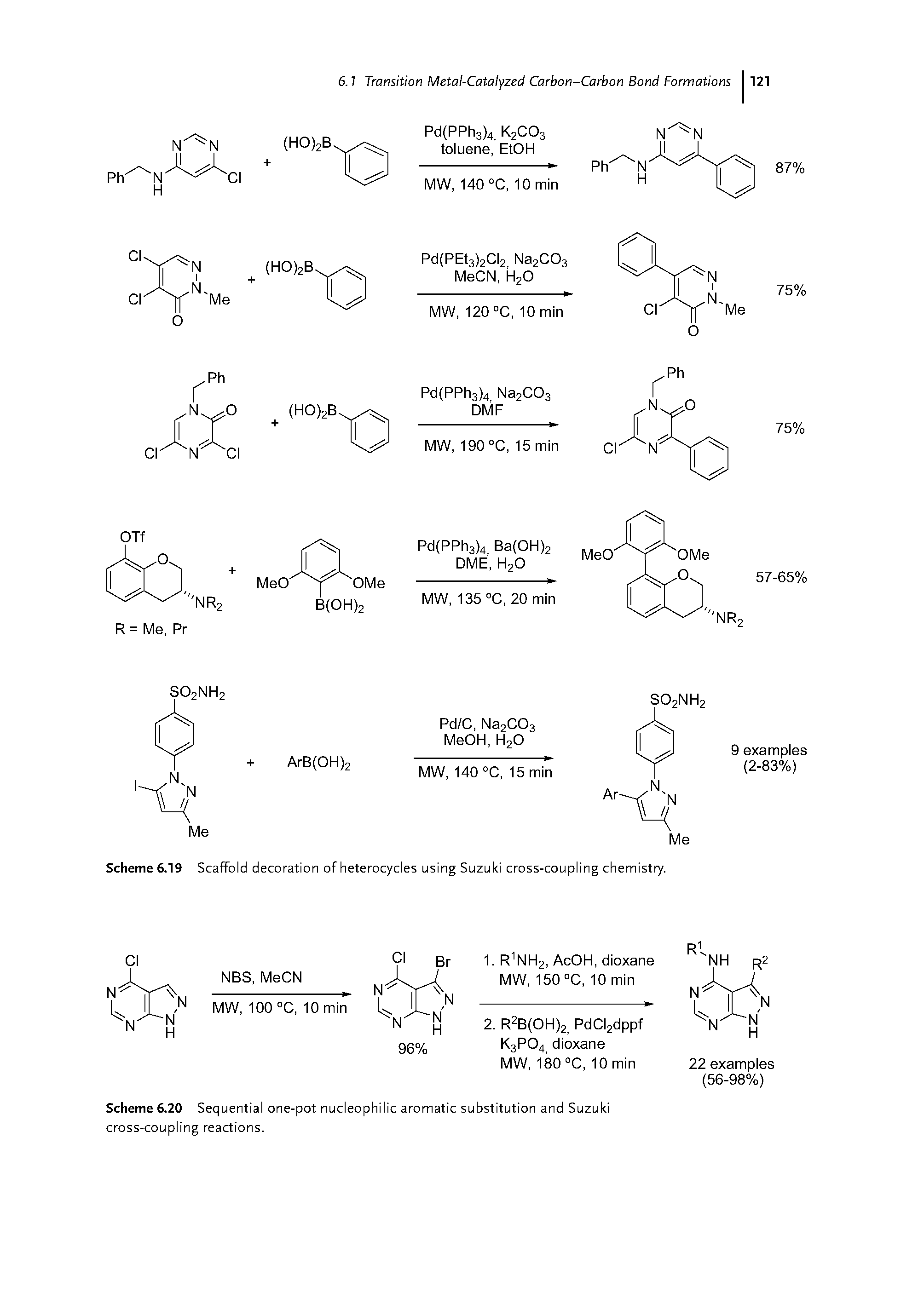 Scheme 6.20 Sequential one-pot nucleophilic aromatic substitution and Suzuki cross-coupling reactions.