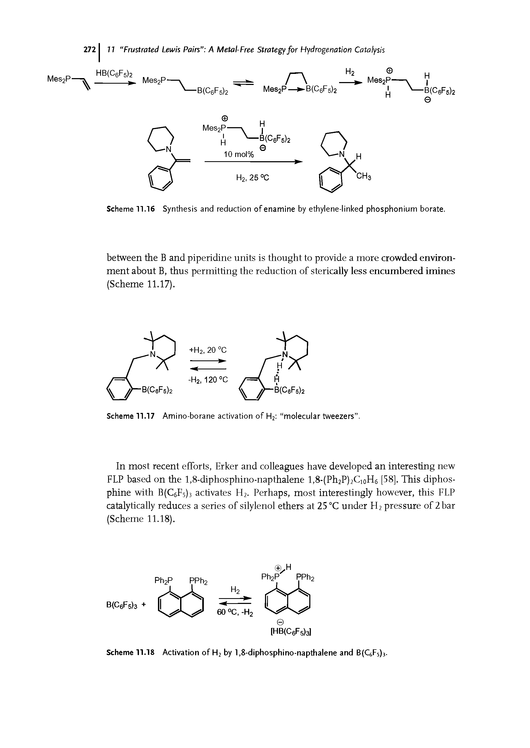 Scheme 11.16 Synthesis and reduction ofenamine by ethylene-linked phosphonium borate.