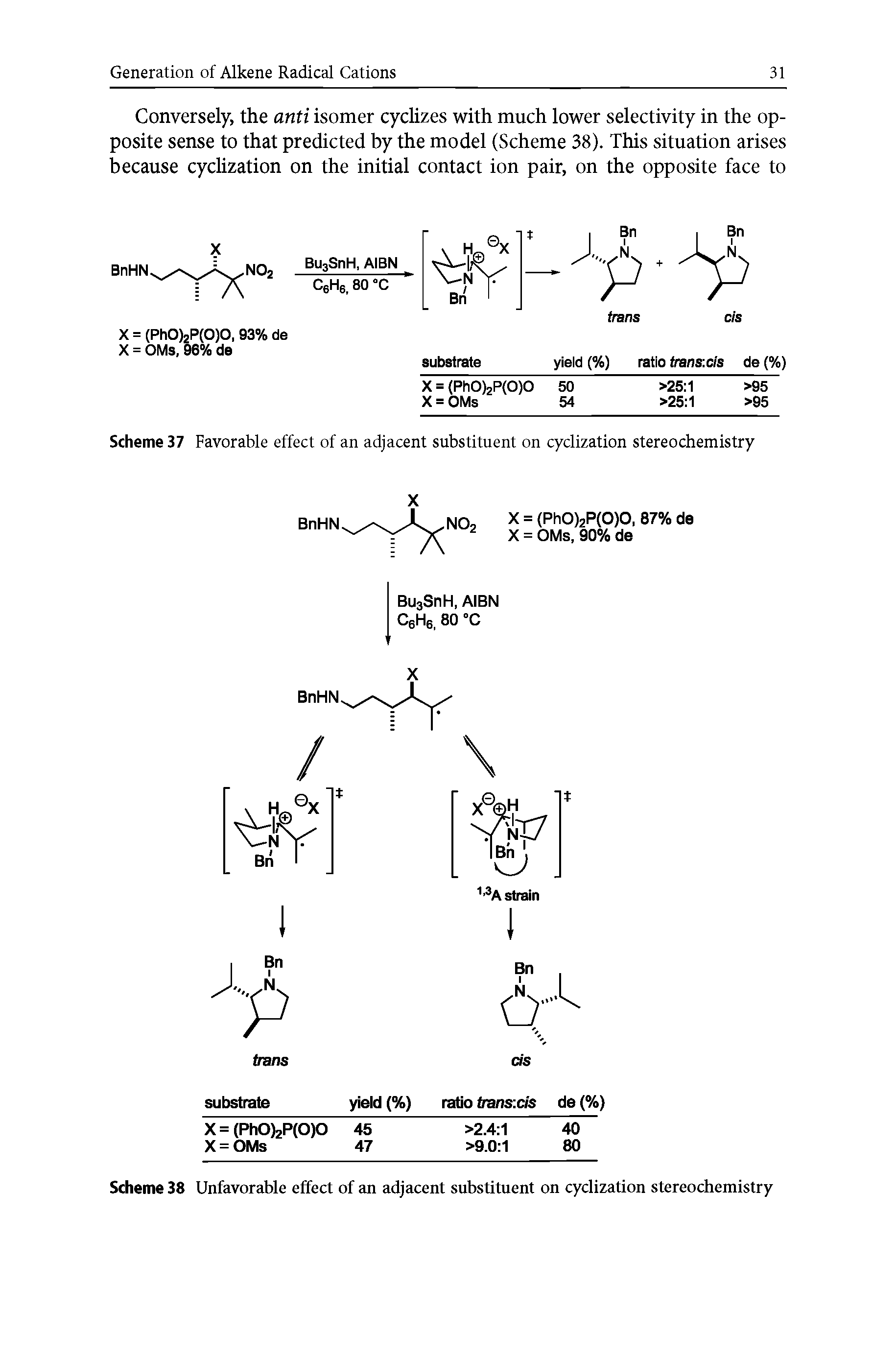 Scheme 37 Favorable effect of an adjacent substituent on cyclization stereochemistry...