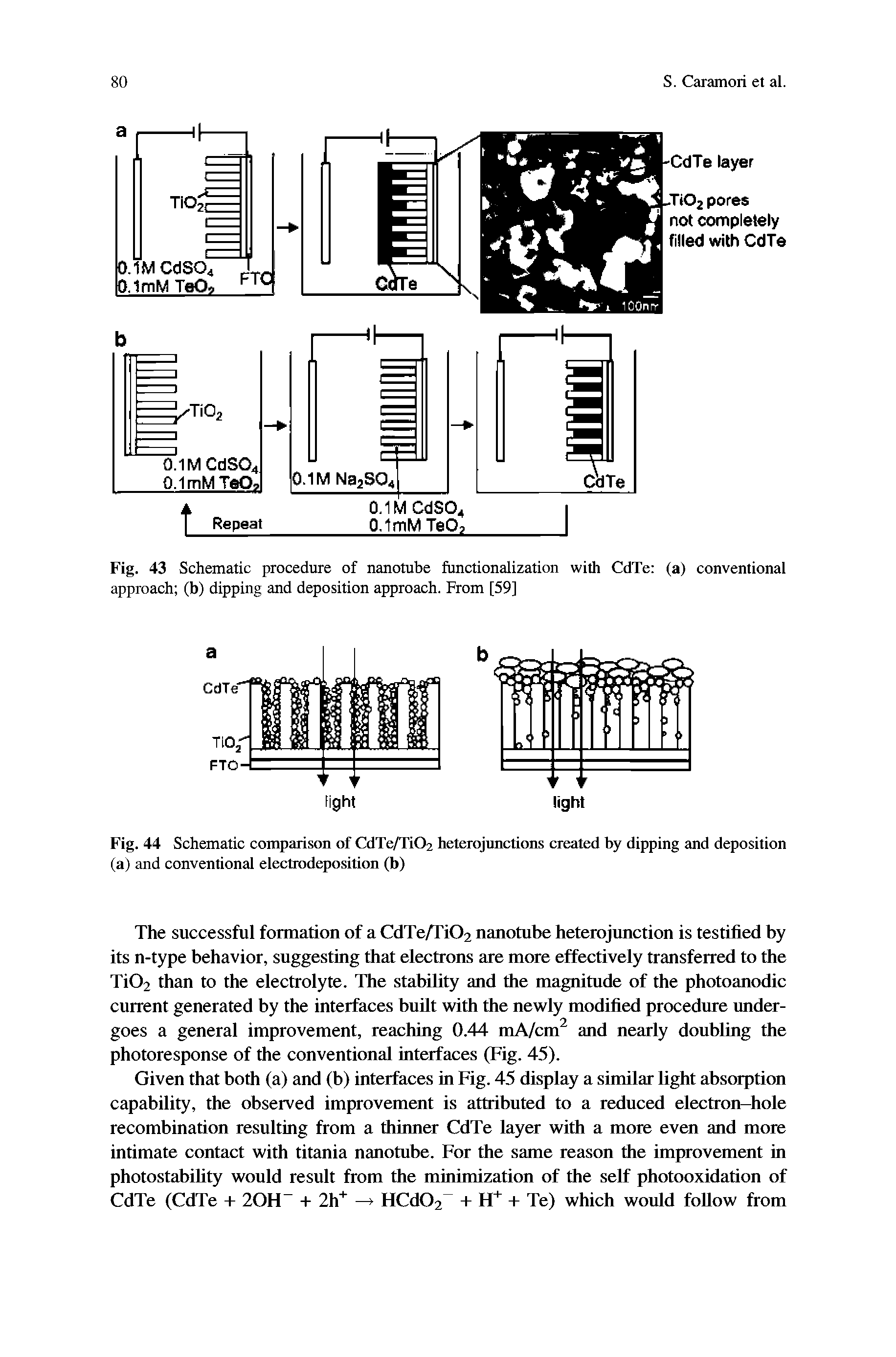 Fig. 43 Schematic procedure of nanotube functionalization with CdTe (a) conventional...