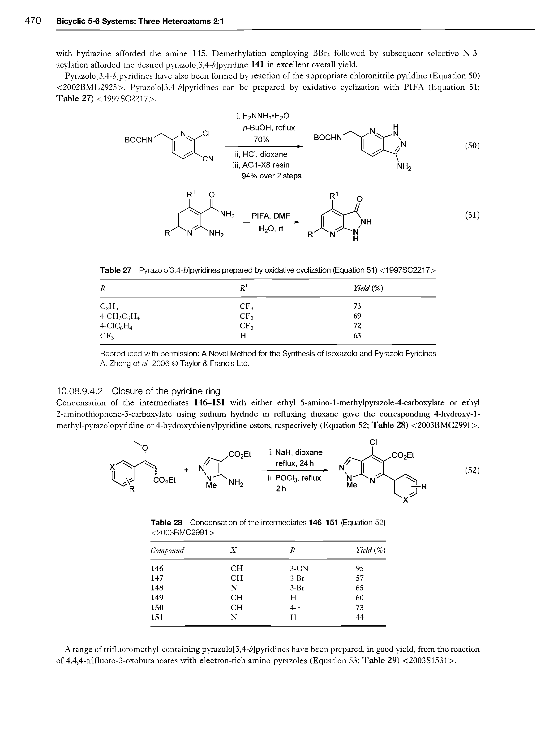 Table 27 Pyrazolo[3,4-b]pyridines prepared by oxidative cyclization (Equation 51) <1997SC2217>...
