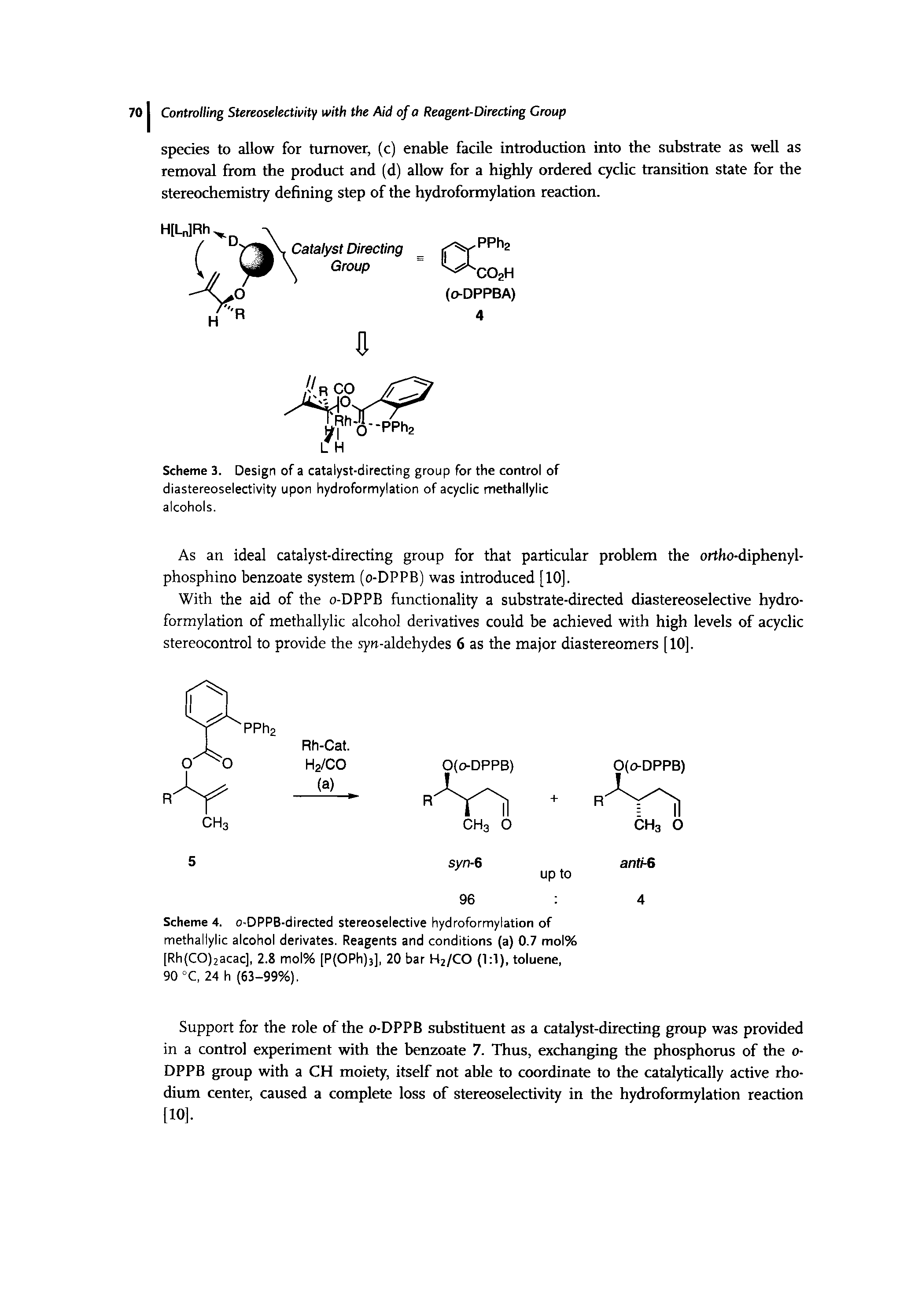 Scheme 3. Design of a catalyst-directing group for the control of diastereoselectivity upon hydroformylation of acyclic methallylic alcohols.