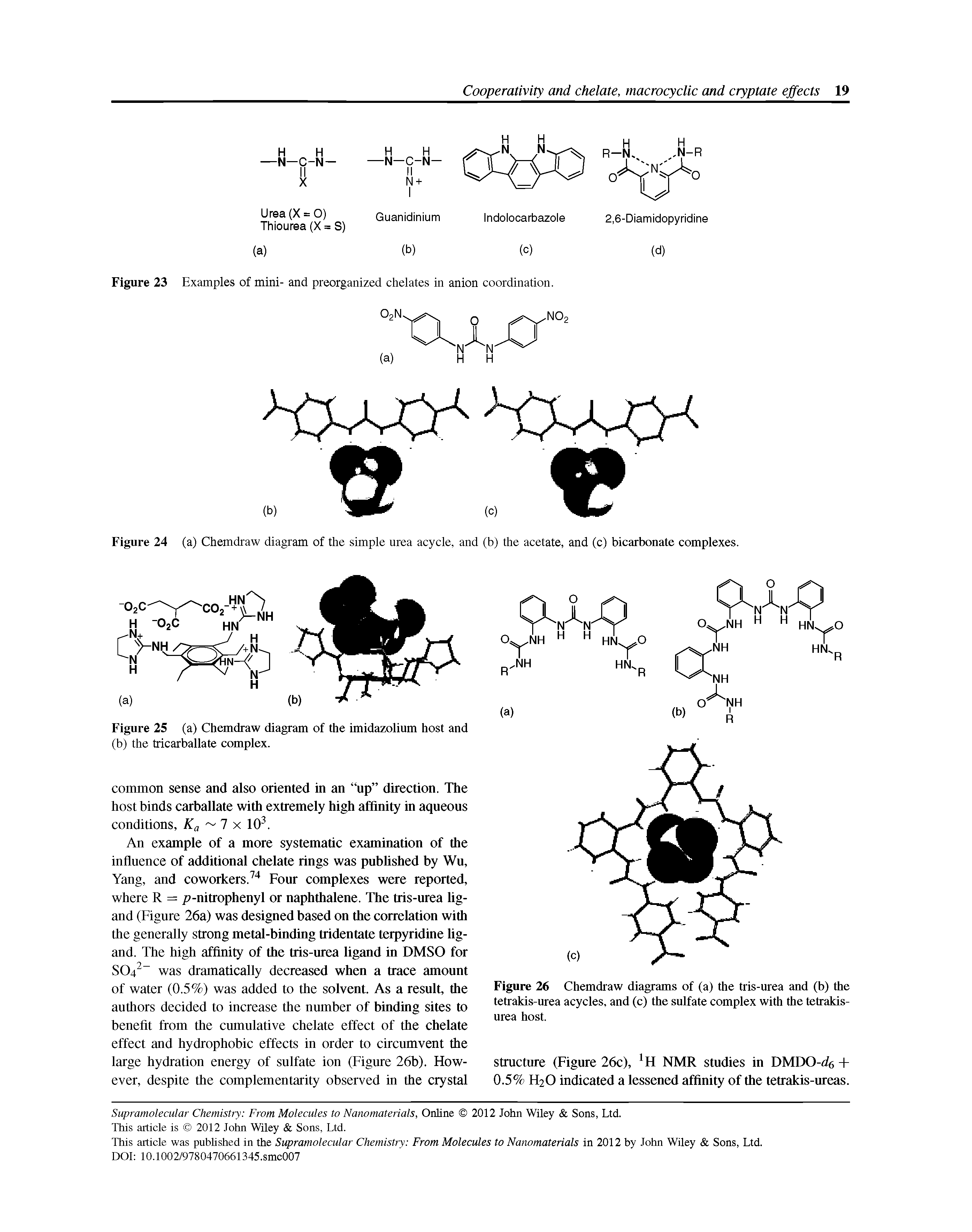Figure 26 Chemdraw diagrams of (a) the tris-urea and (b) the tetrakis-urea acycles, and (c) the sulfate complex with the tetrakis-urea host.