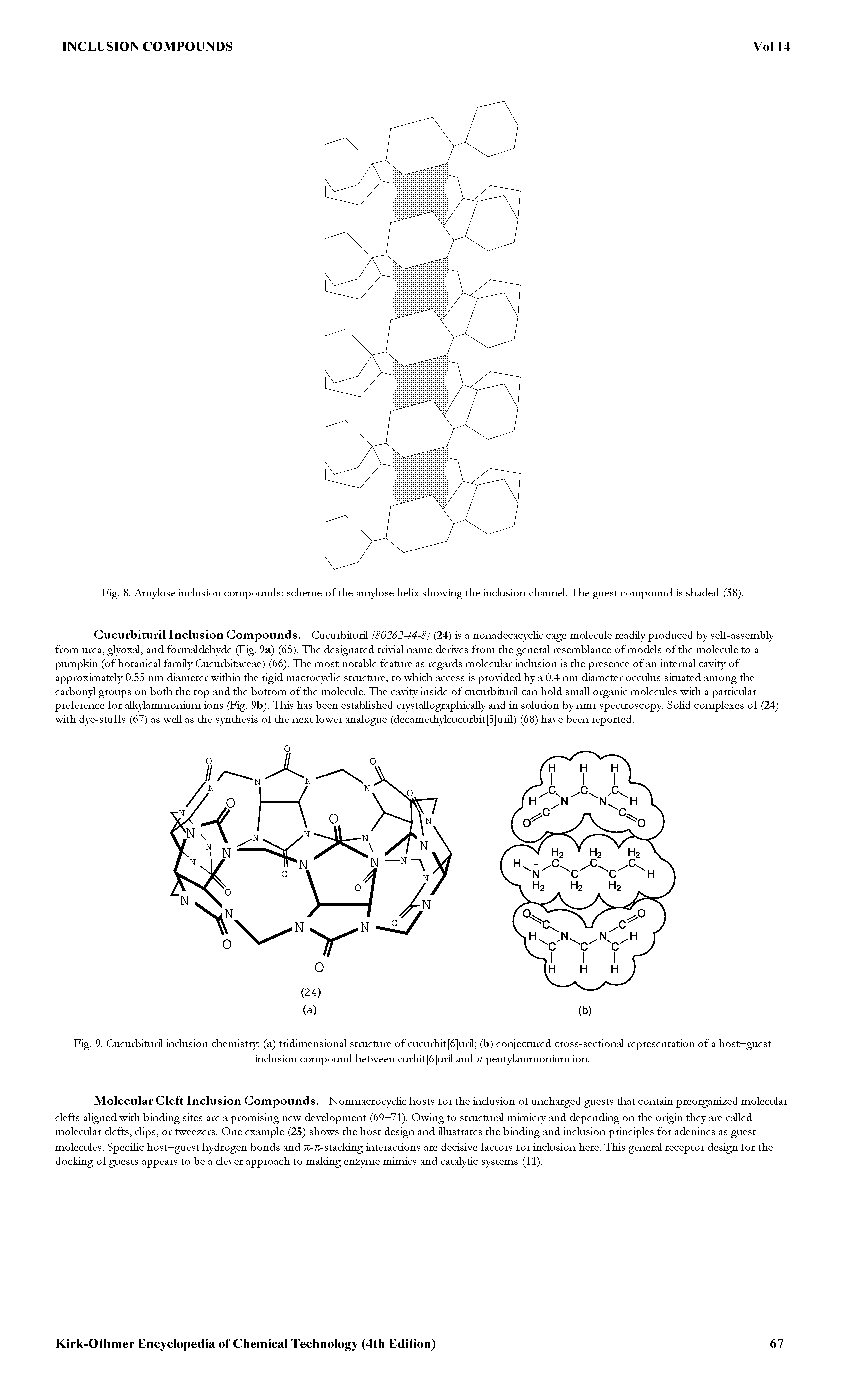 Fig. 9. Cucurbituril inclusion chemistry (a) tridimensional stmcture of cucurbit[6]uril (b) conjectured cross-sectional representation of a host—guest...