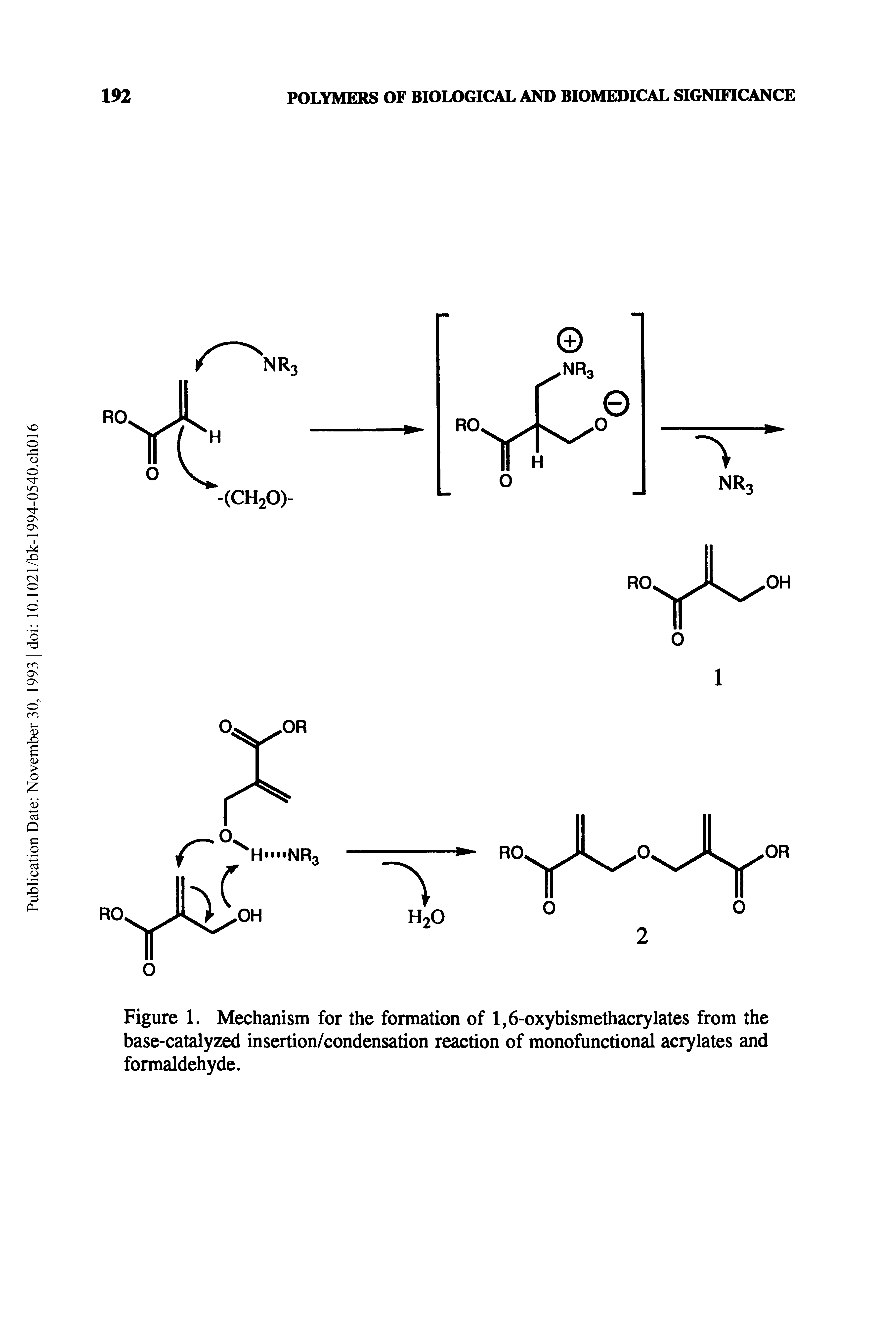 Figure 1. Mechanism for the formation of 1,6-oxybismethacrylates from the base-catalyzed insertion/condensation reaction of monofunctional acrylates and formaldehyde.