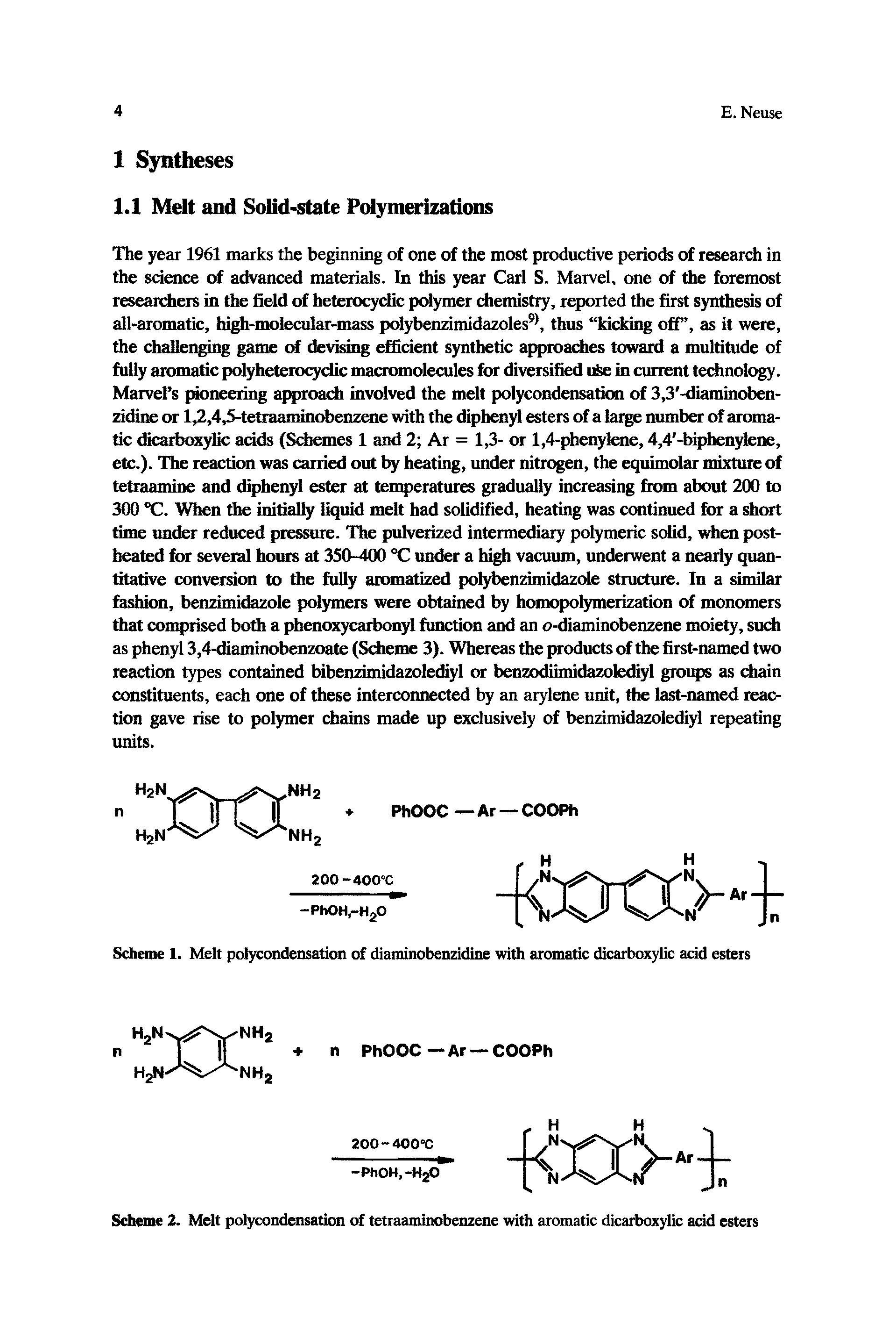 Scheme 1. Melt polycondensation of diaminobenzidine with aromatic dicarboxylic acid esters...