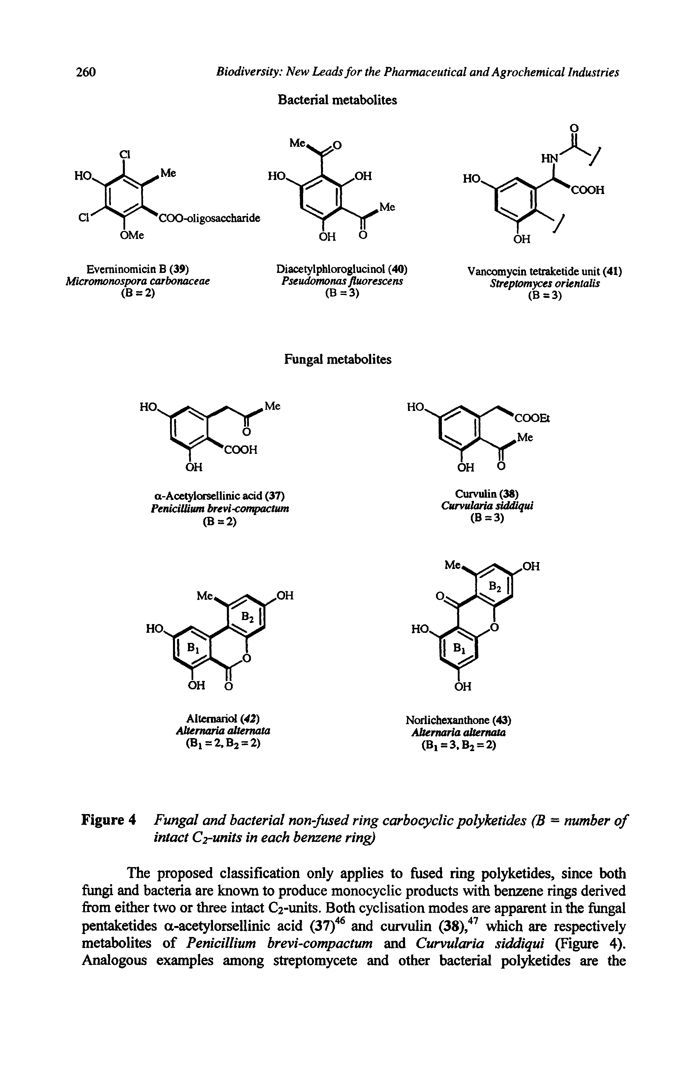 Figure 4 Fungal and bacterial non-fused ring carbocyclic polyketides (B = number of intact C2-units in each benzene ring)...