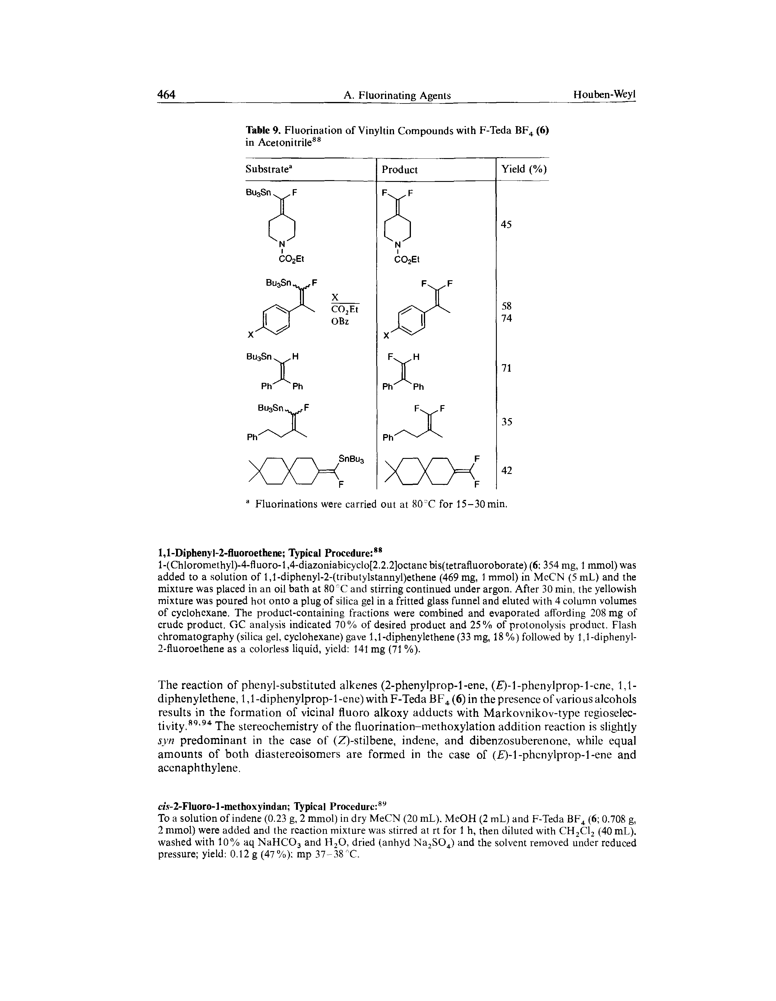 Table 9. Fluorination of Vinyltin Compounds with F-Teda BF4 (6) in Acetonitrile88...