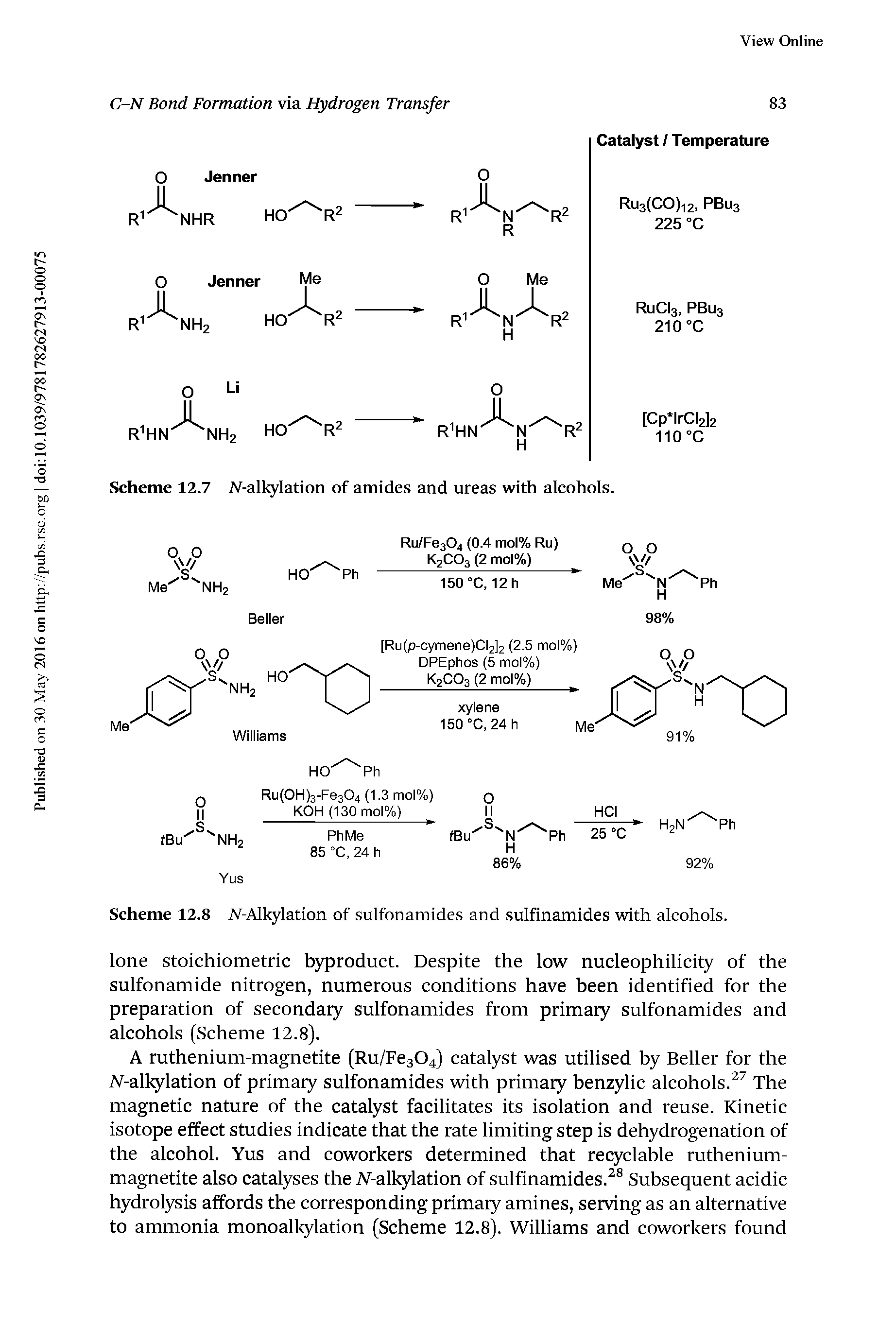 Scheme 12.8 JV-Alkylation of sulfonamides and sulfinamides with alcohols.