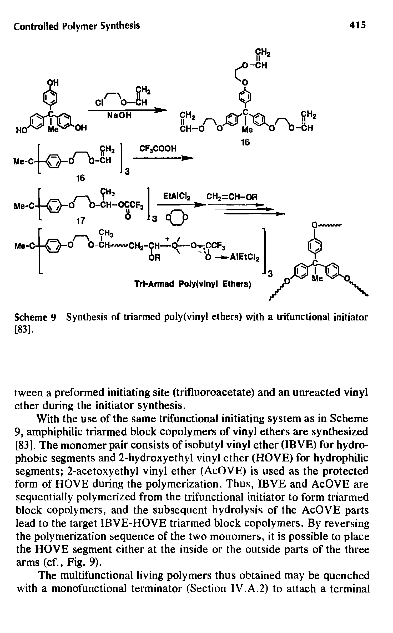 Scheme 9 Synthesis of triarmed poly(vinyl ethers) with a trifunctional initiator...