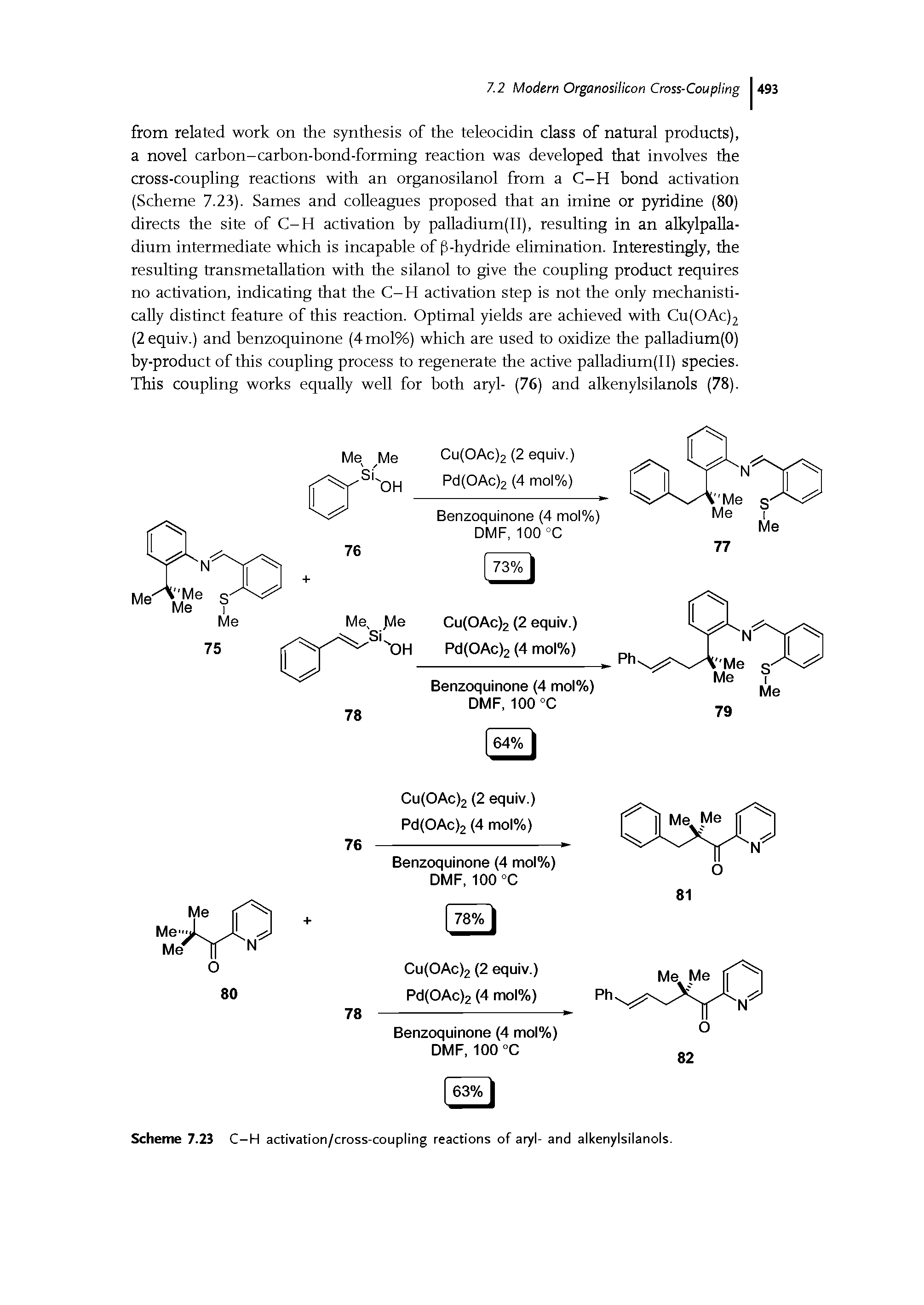 Scheme 7.23 C-H activation/cross-coupling reactions of aryl- and alkenylsilanols.