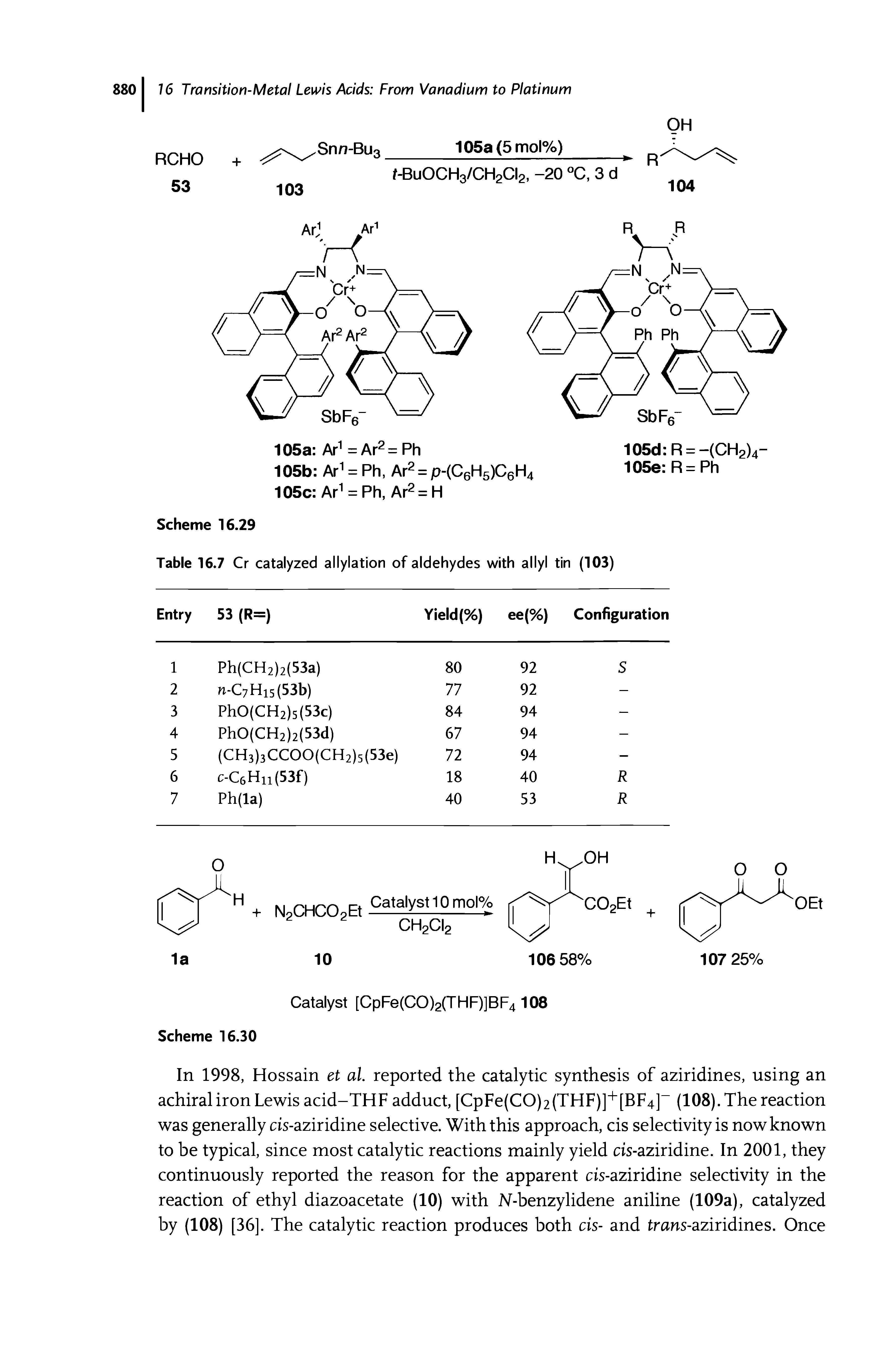 Table 16.7 Cr catalyzed allylation of aldehydes with allyl tin (103)...