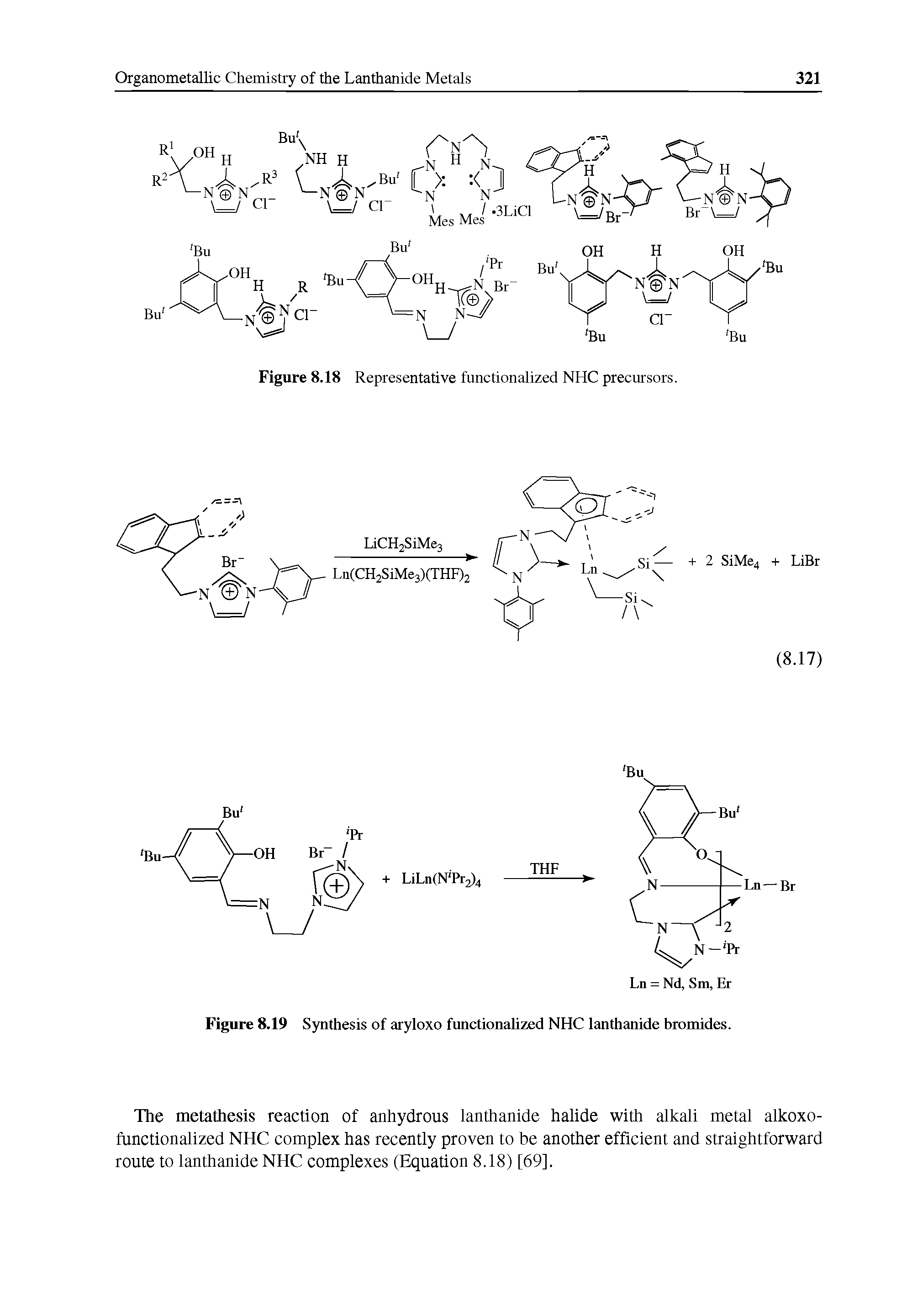 Figure 8.19 Synthesis of aryloxo functionalized NHC lanthanide bromides.