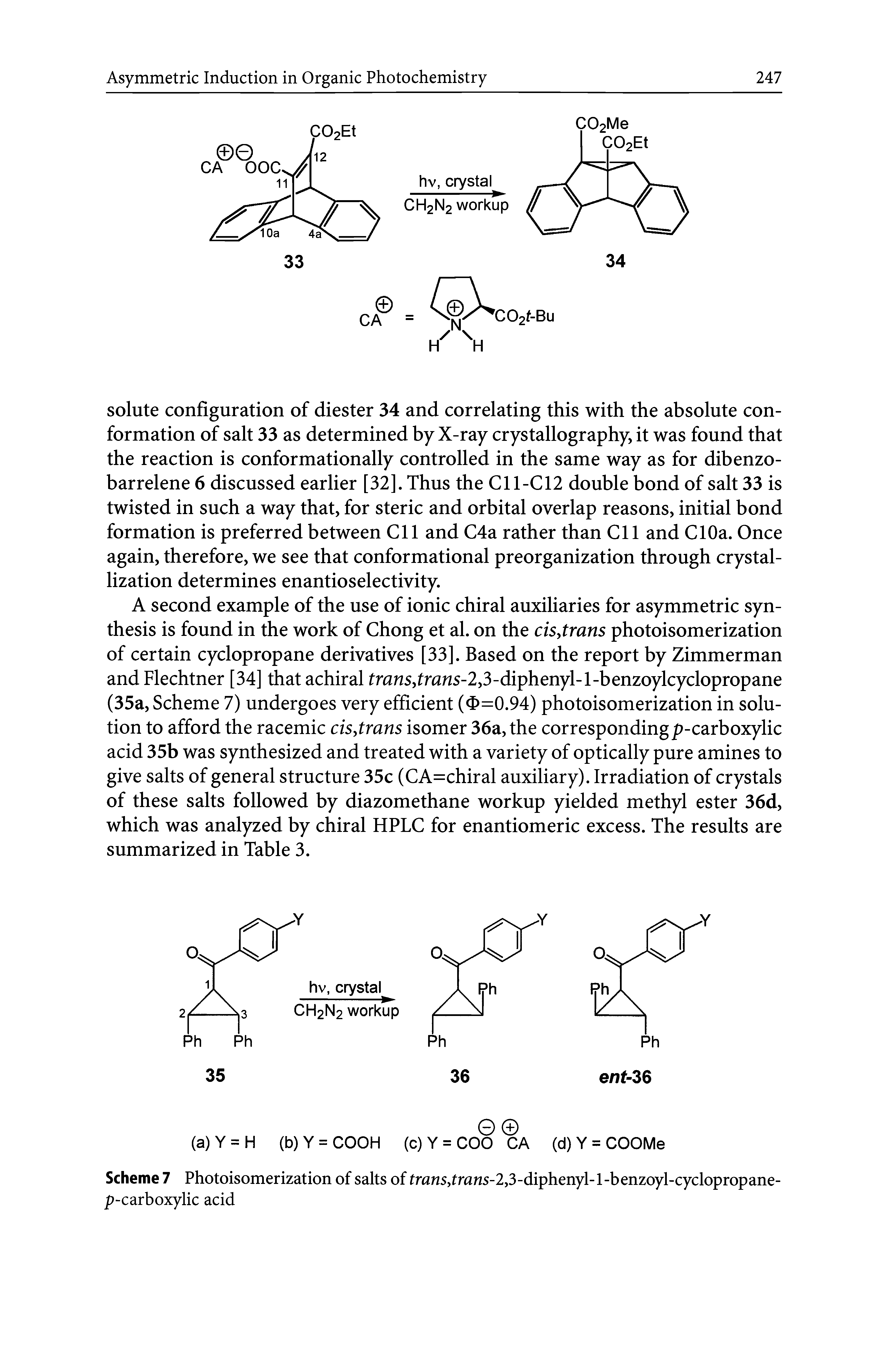 Scheme 7 Photoisomerization of salts of frans,frans-2,3-diphenyl-1-benzoyl-cyclopropane-p-carboxylic acid...