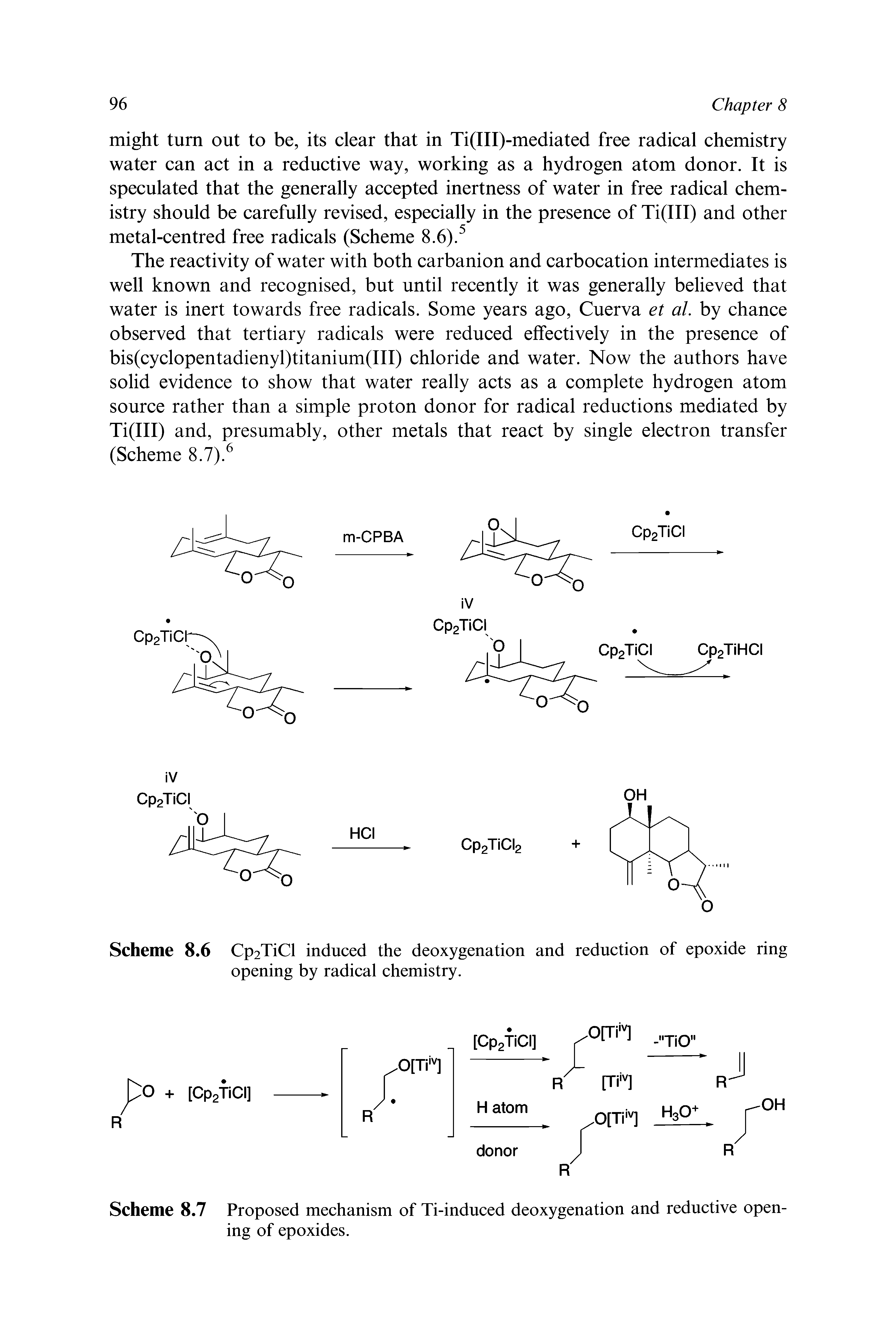 Scheme 8.7 Proposed mechanism of Ti-induced deoxygenation and reductive opening of epoxides.