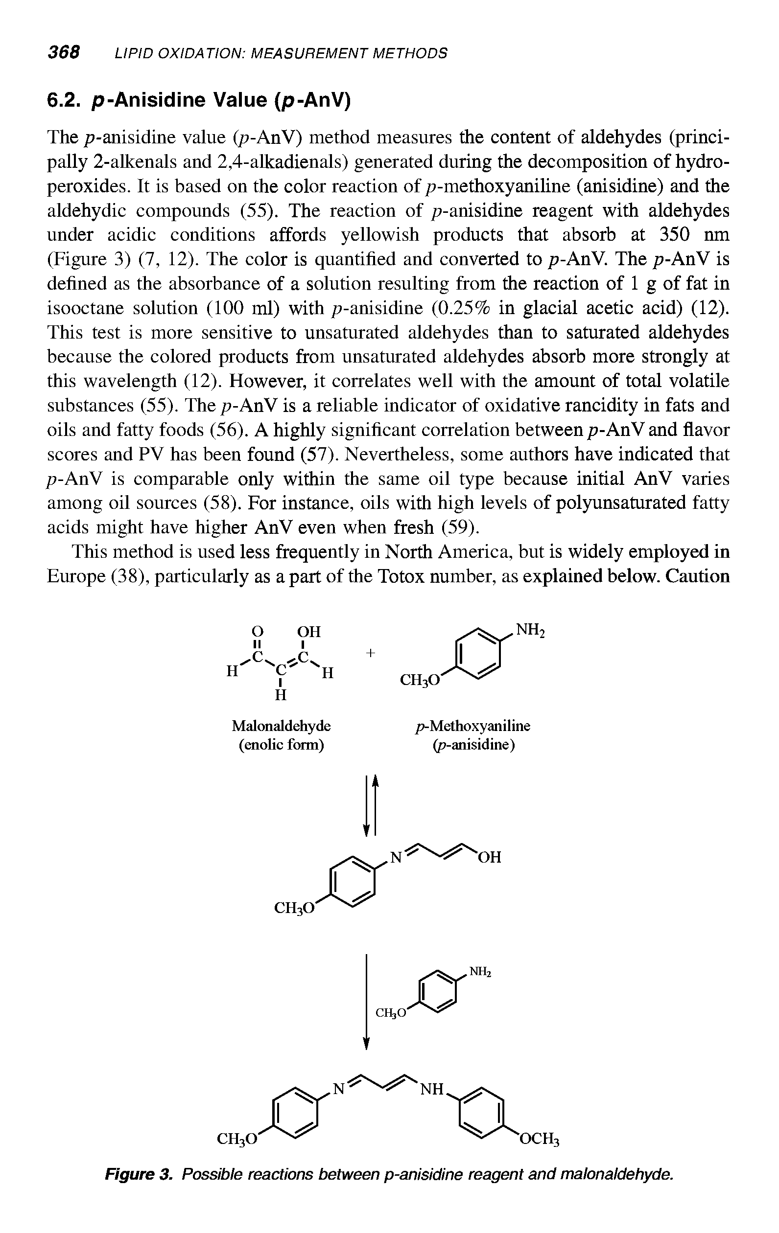 Figure 3. Possible reactions between p-anisidine reagent and malonaldehyde.
