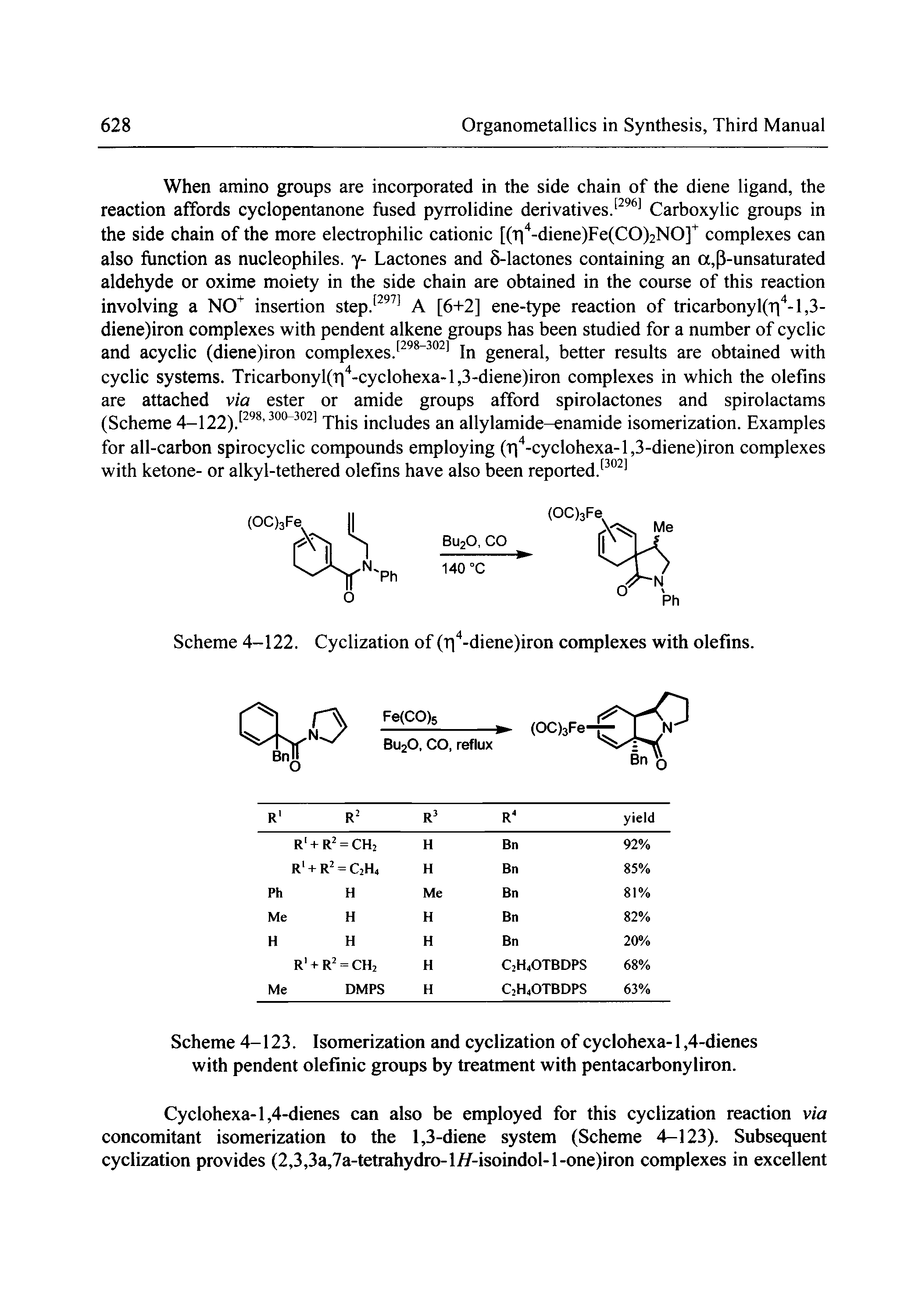Scheme 4-122. Cyclization of (ri -diene)iron complexes with olefins.