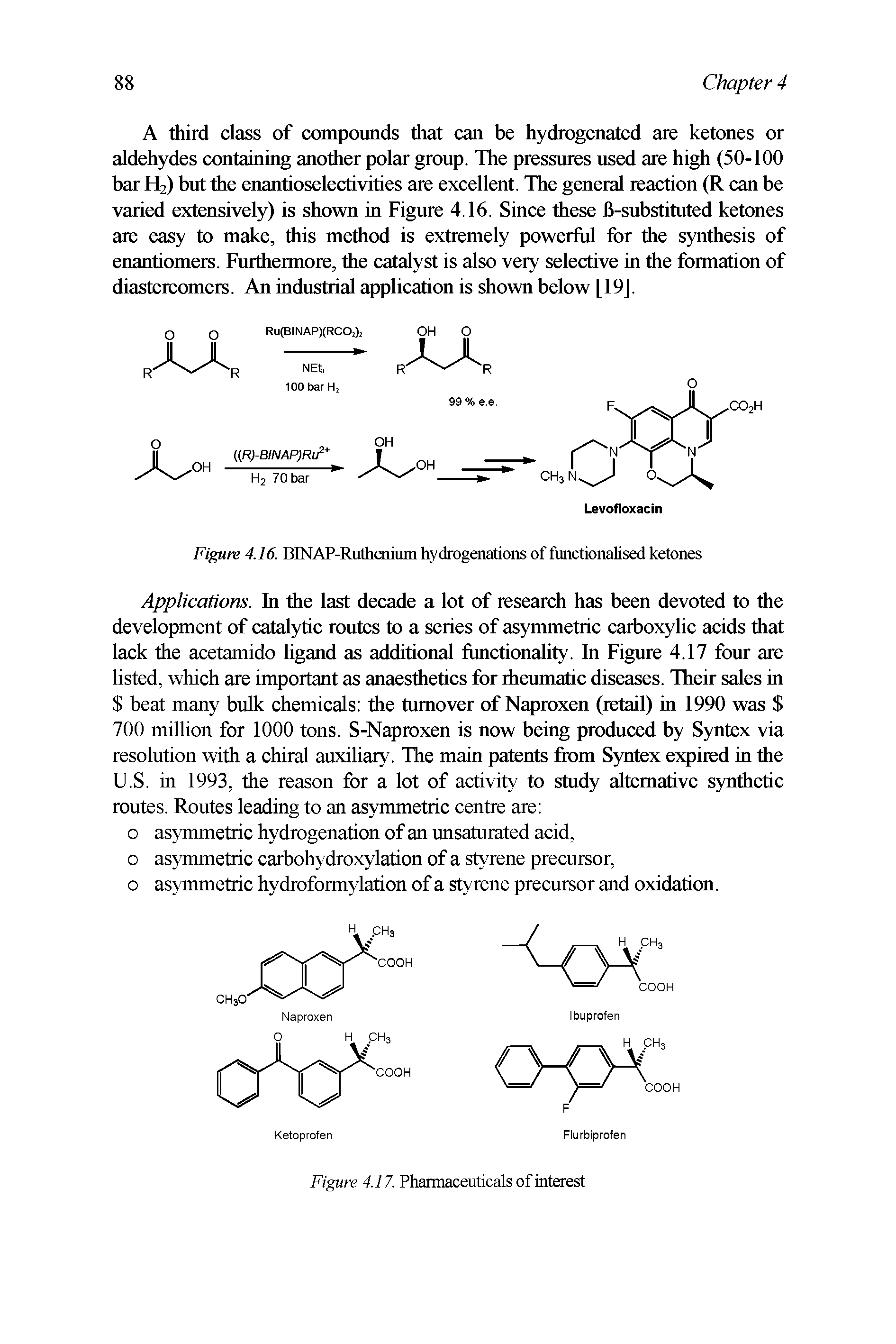Figure 4.16. BINAP-Ruthenium hydrogenations of functionalised ketones...