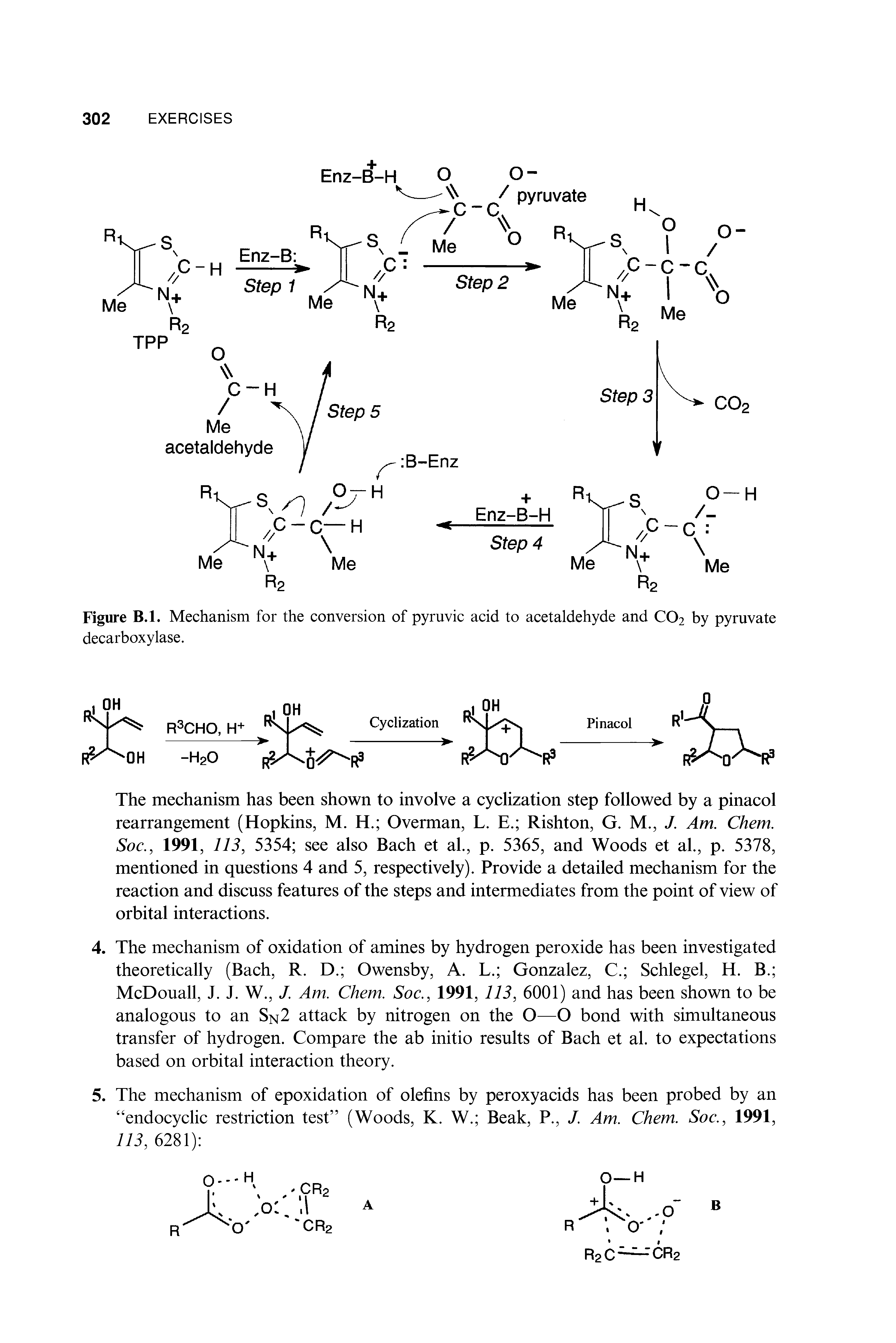 Figure B.l. Mechanism for the conversion of pyruvic acid to acetaldehyde and CO2 by pyruvate decarboxylase.