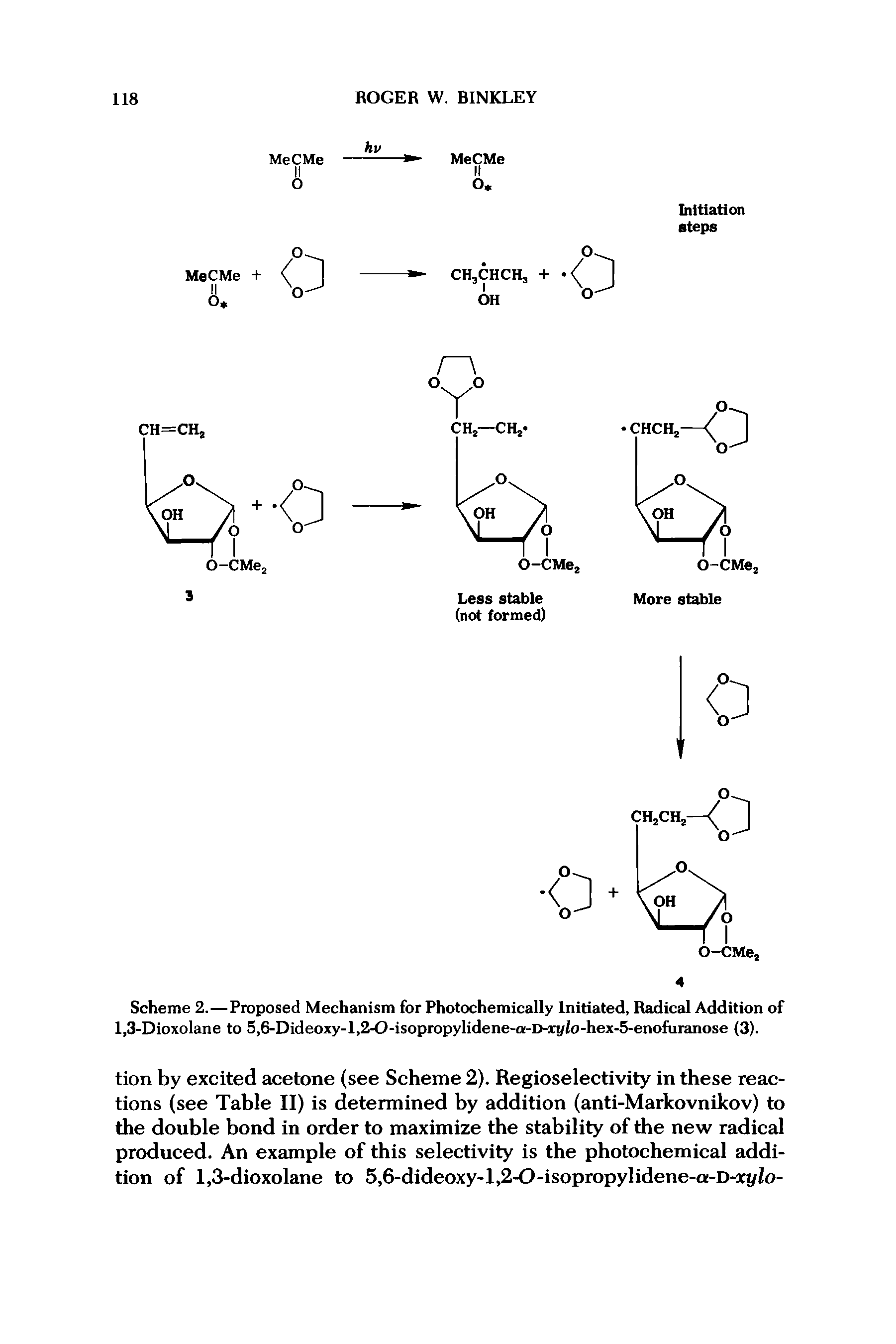 Scheme 2.—Proposed Mechanism for Photochemically Initiated, Radical Addition of 1,3-Dioxolane to 5,6-Dideoxy-l,2-0-isopropylidene-a-D-xi//o-hex-5-enofuranose (3).