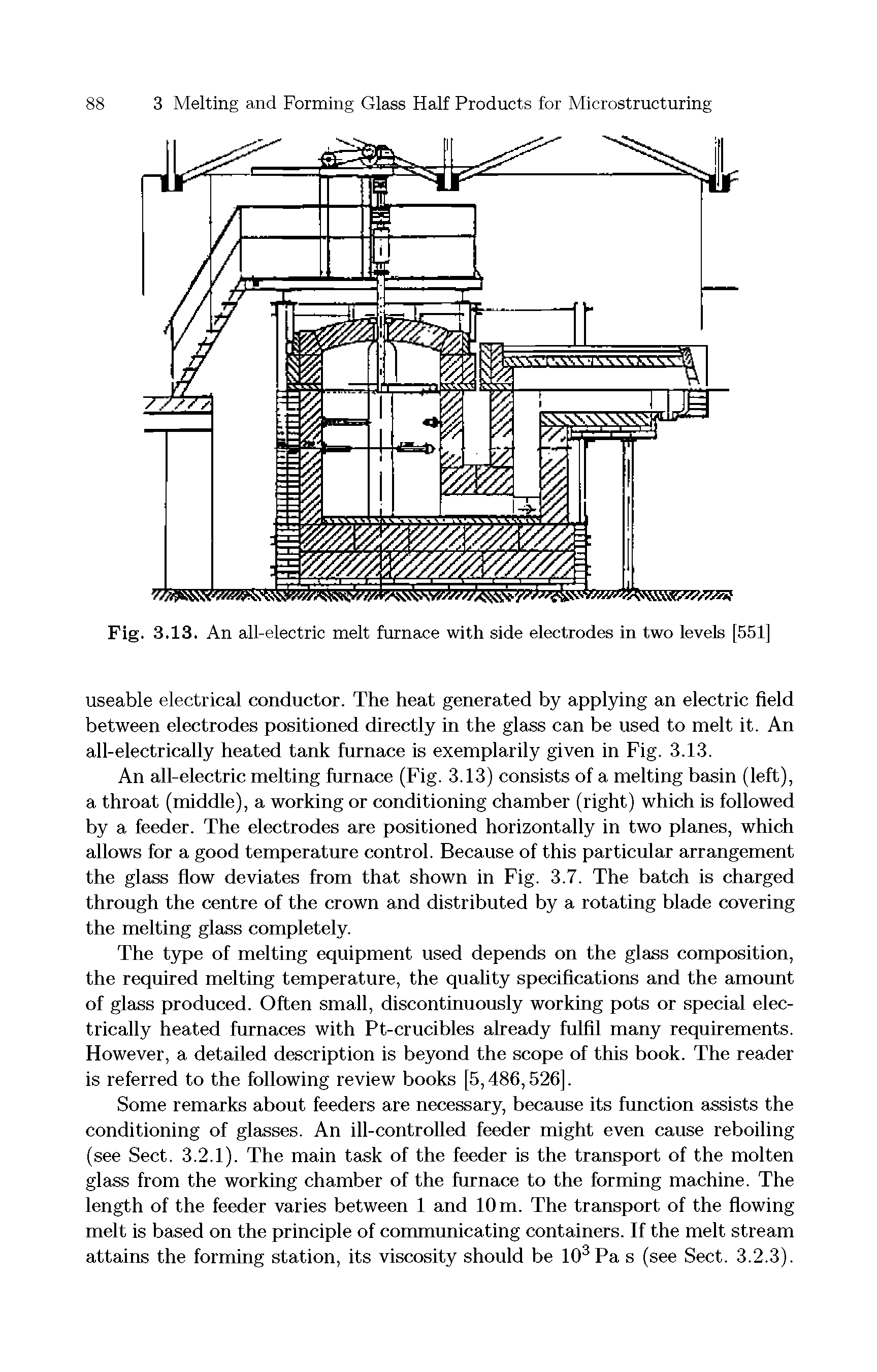 Fig. 3.13. An all-electric melt furnace with side electrodes in two levels [551]...