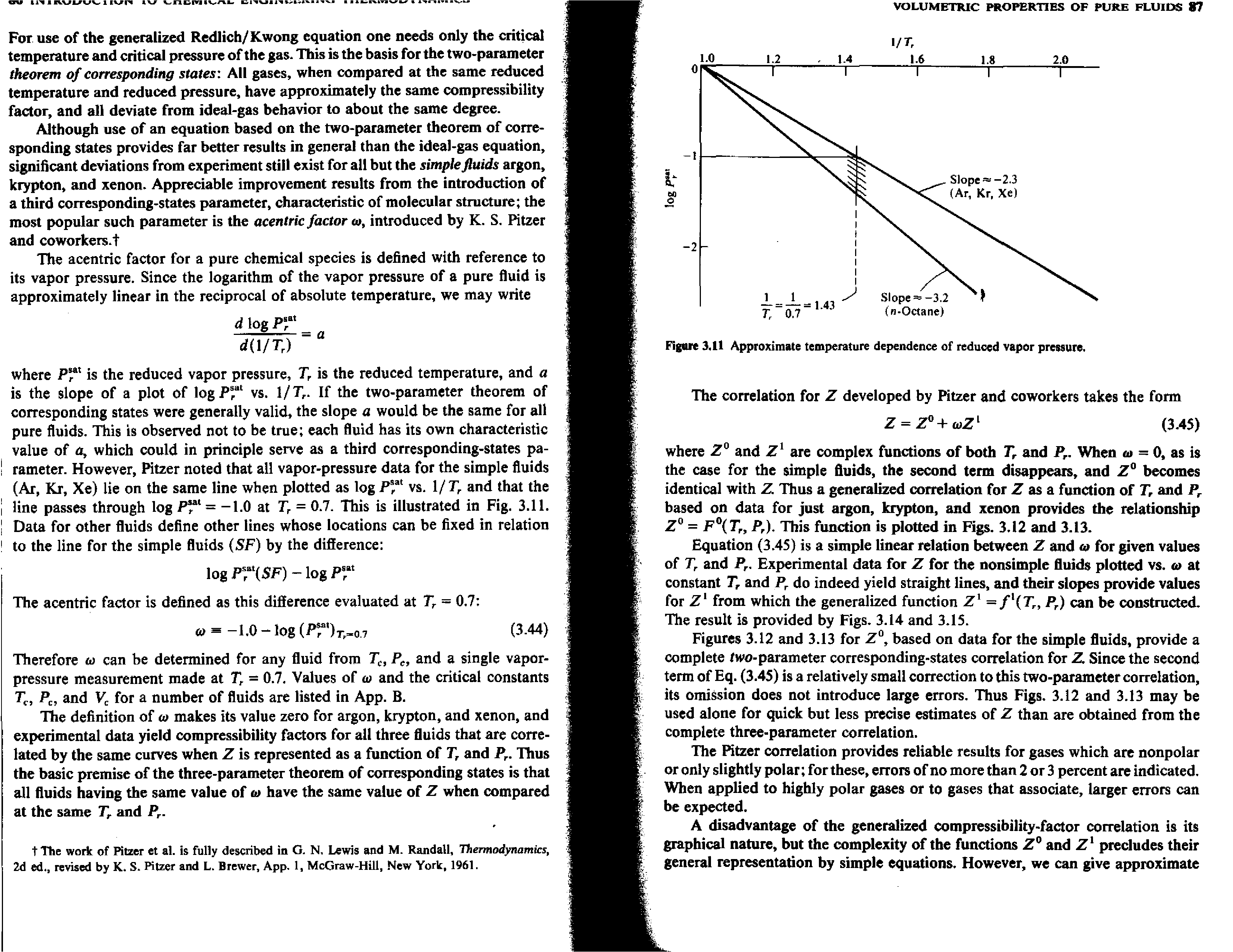 Figure 3.11 Approximate temperature dependence of reduced vapor pressure.