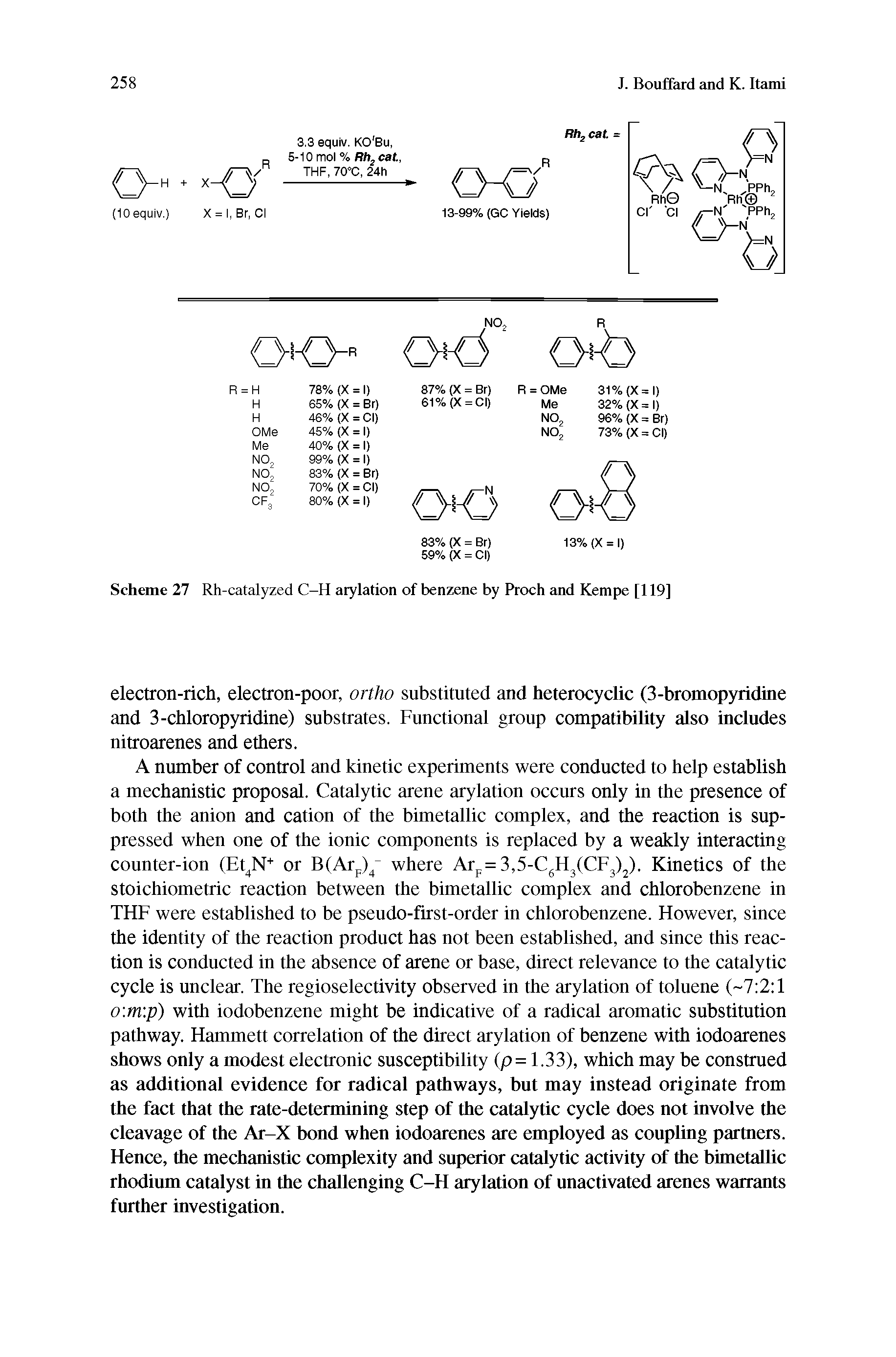 Scheme 27 Rh-catalyzed C-H arylation of benzene by Proch and Kempe [119]...