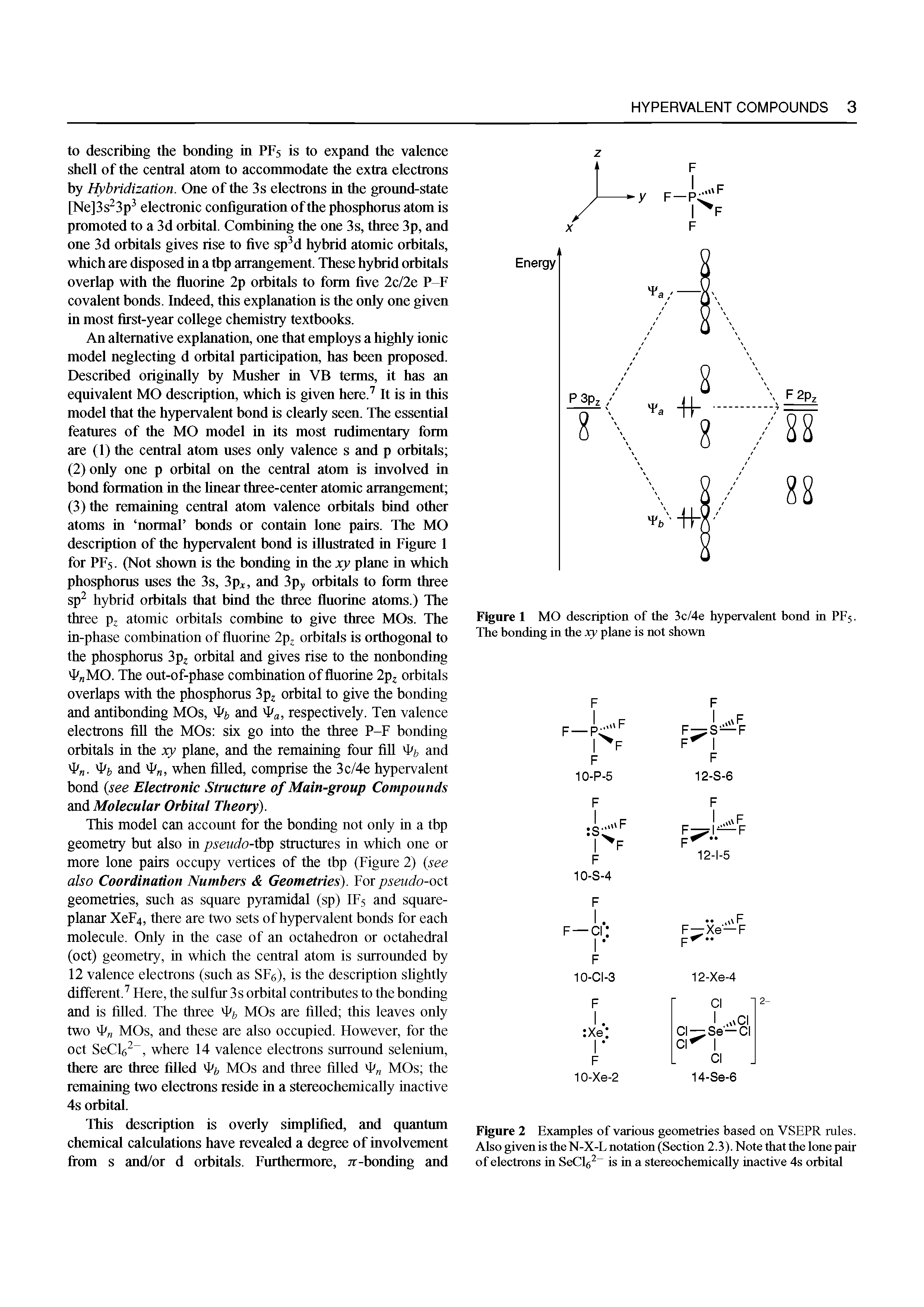 Figure 2 Examples of various geometries based on VSEPR rules. Also given is the N-X-L notation (Section 2.3). Note that the lone pair of electrons in SeCle is in a stereochemically inactive 4s orbital...