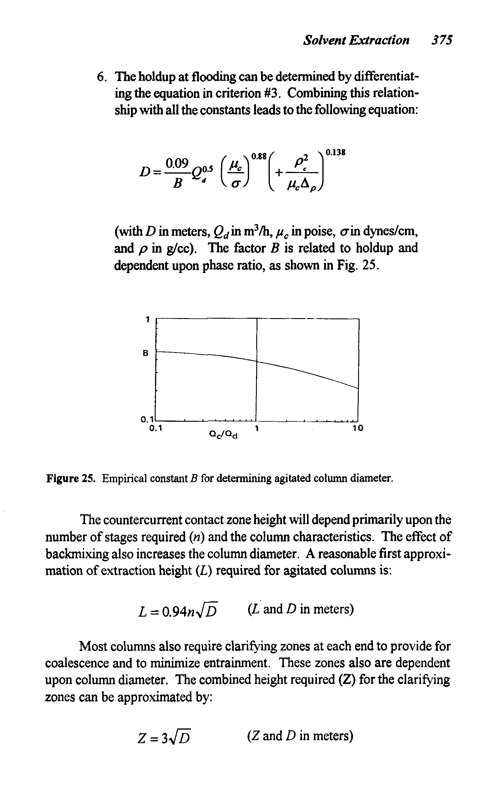 Figure 25. Empirical constant B for determining agitated column diameter.