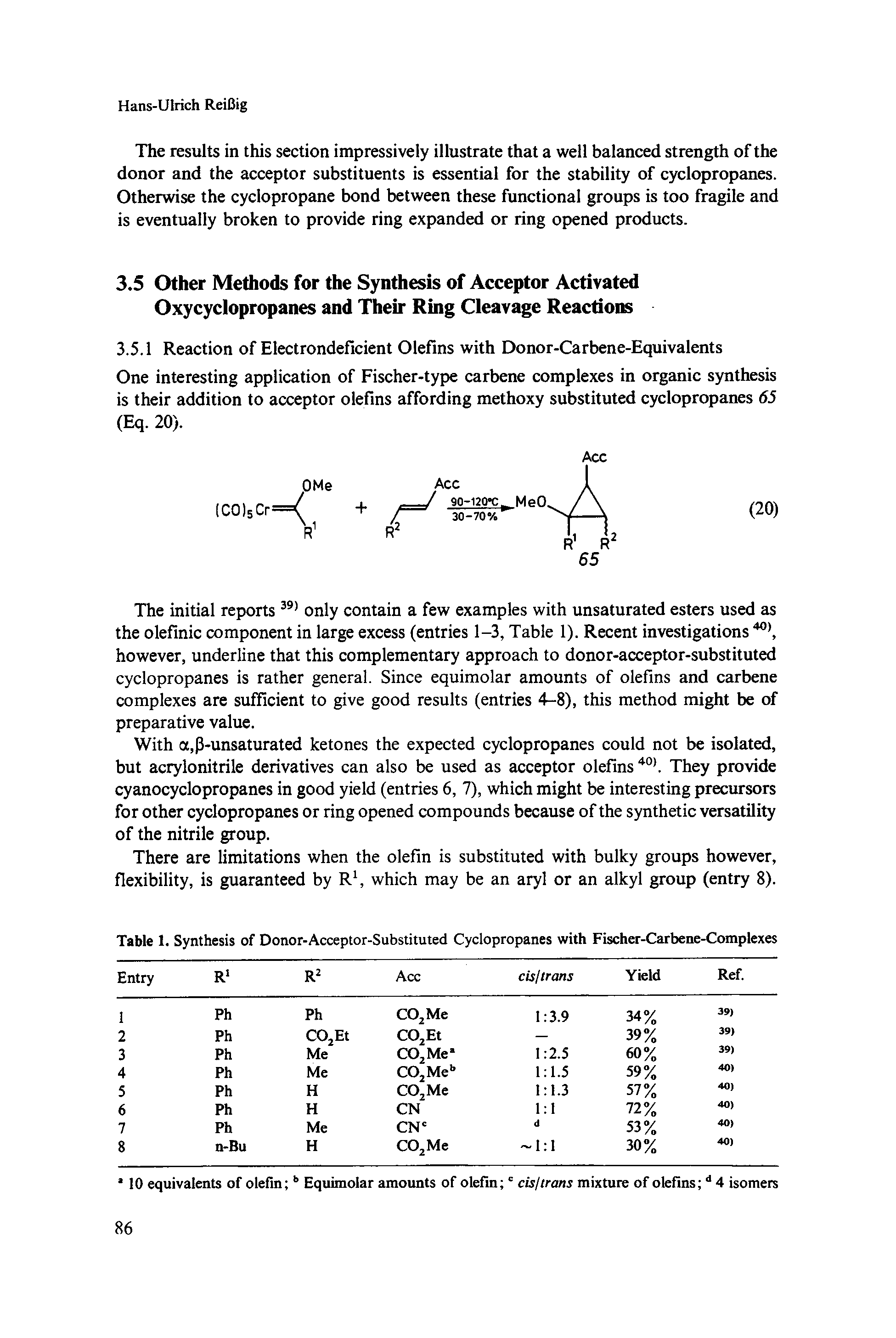 Table 1. Synthesis of Donor-Acceptor-Substituted Cyclopropanes with Fischer-Carbene-Complexes...