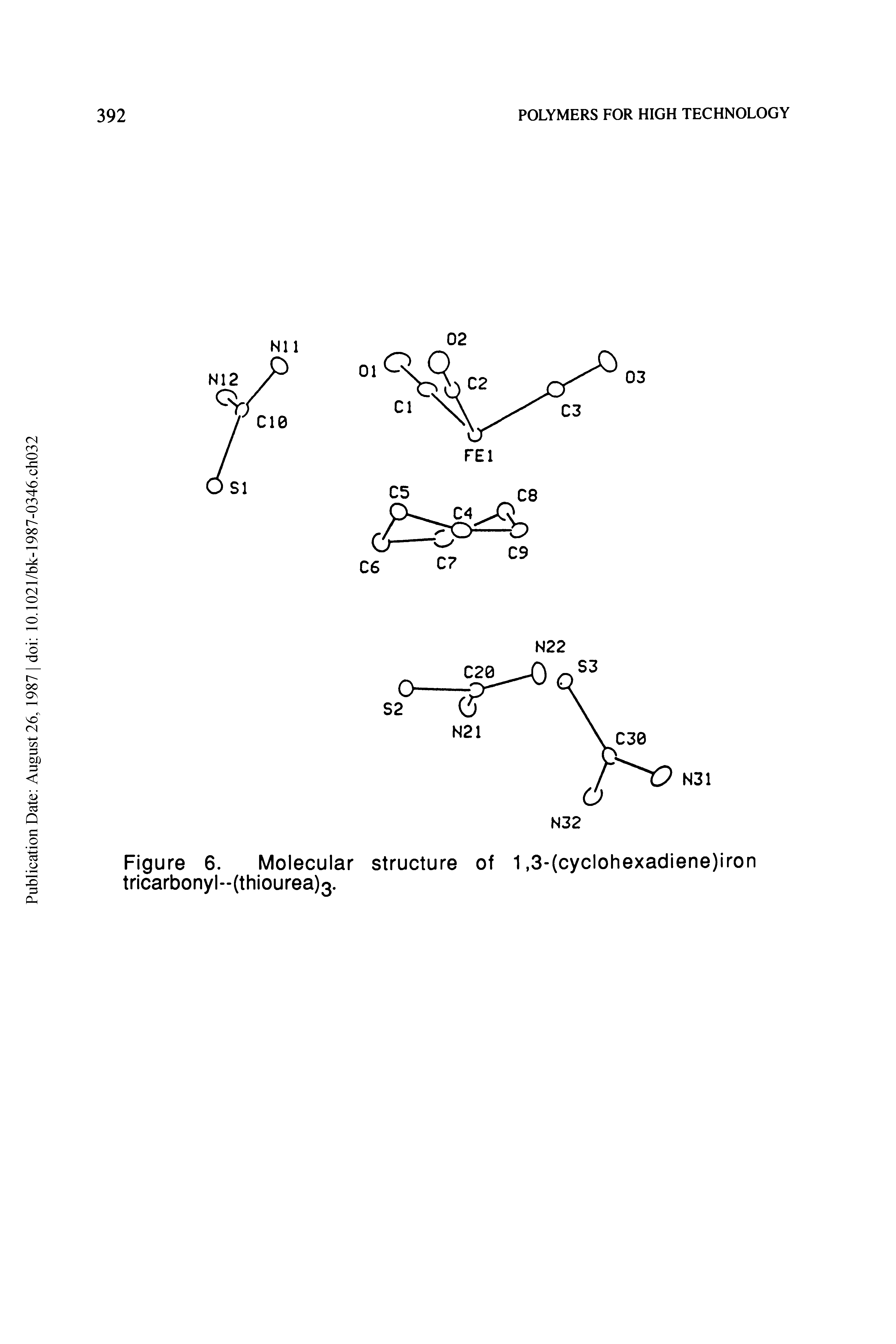 Figure 6. Molecular structure of 1,3-(cyclohexadiene)iron tricarbonyl--(thiourea)3.