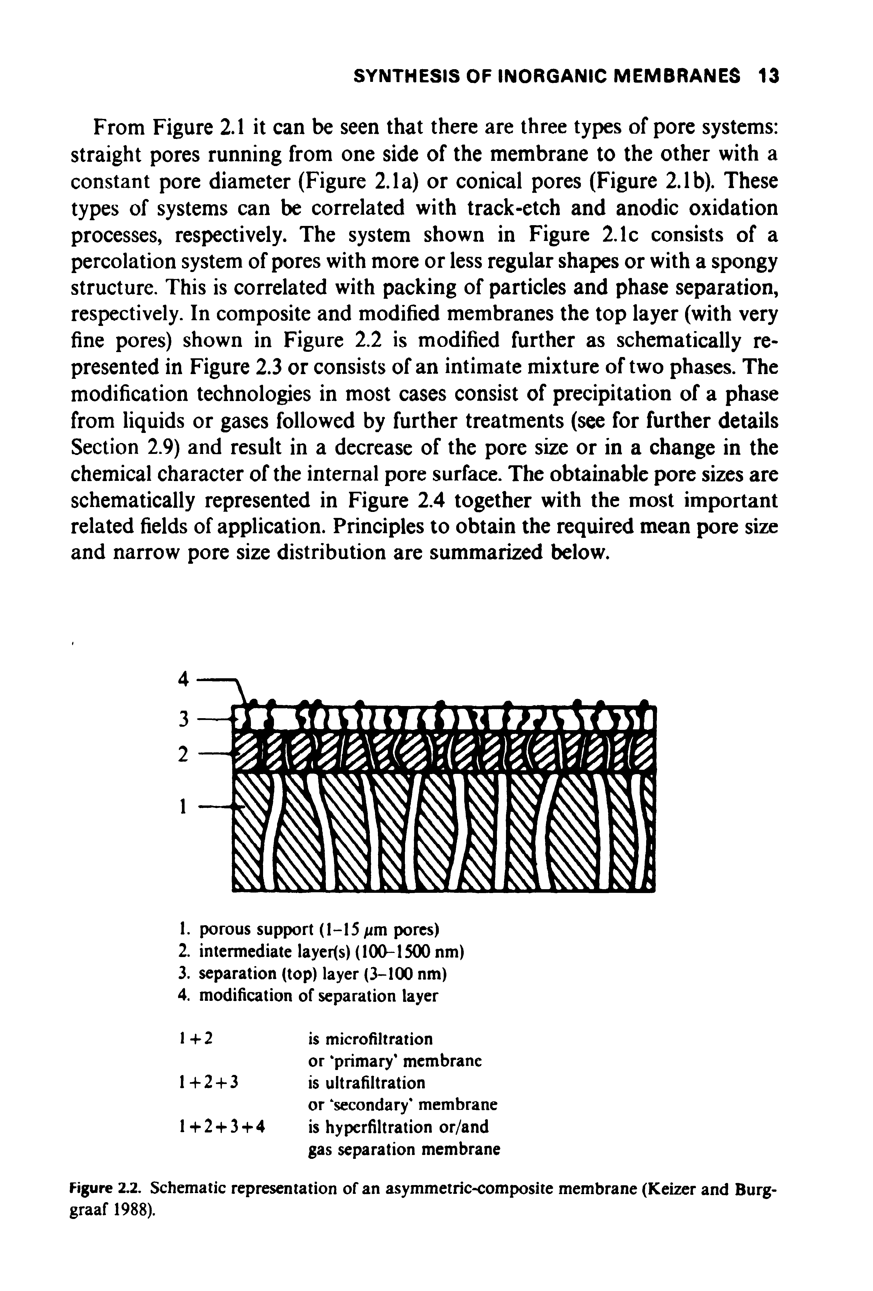 Figure 2.2. Schematic representation of an asymmetric-composite membrane (Keizer and Burg-graaf 1988).