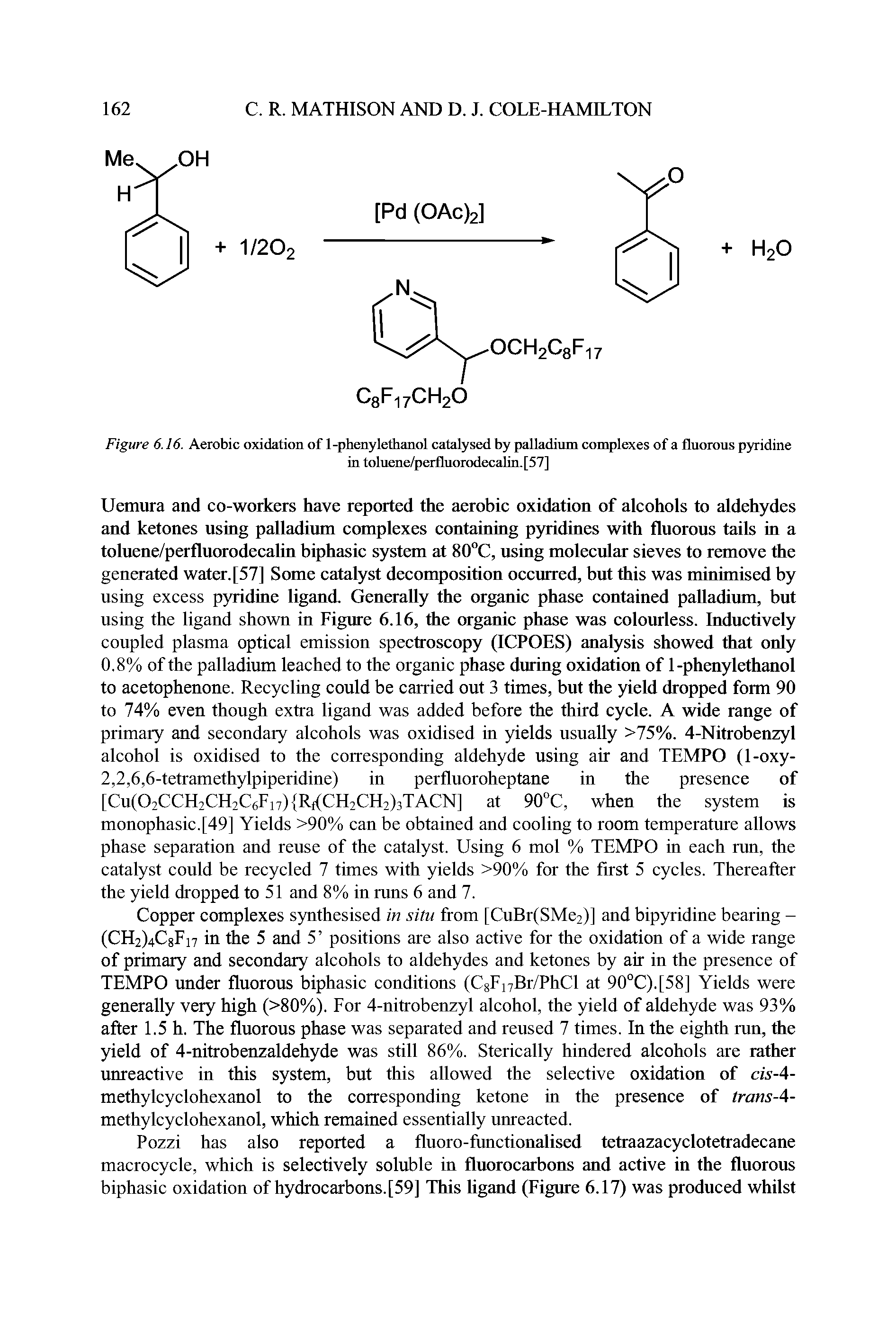 Figure 6.16. Aerobic oxidation of 1-phenylethanol catalysed by palladium complexes of a fluorous pyridine...