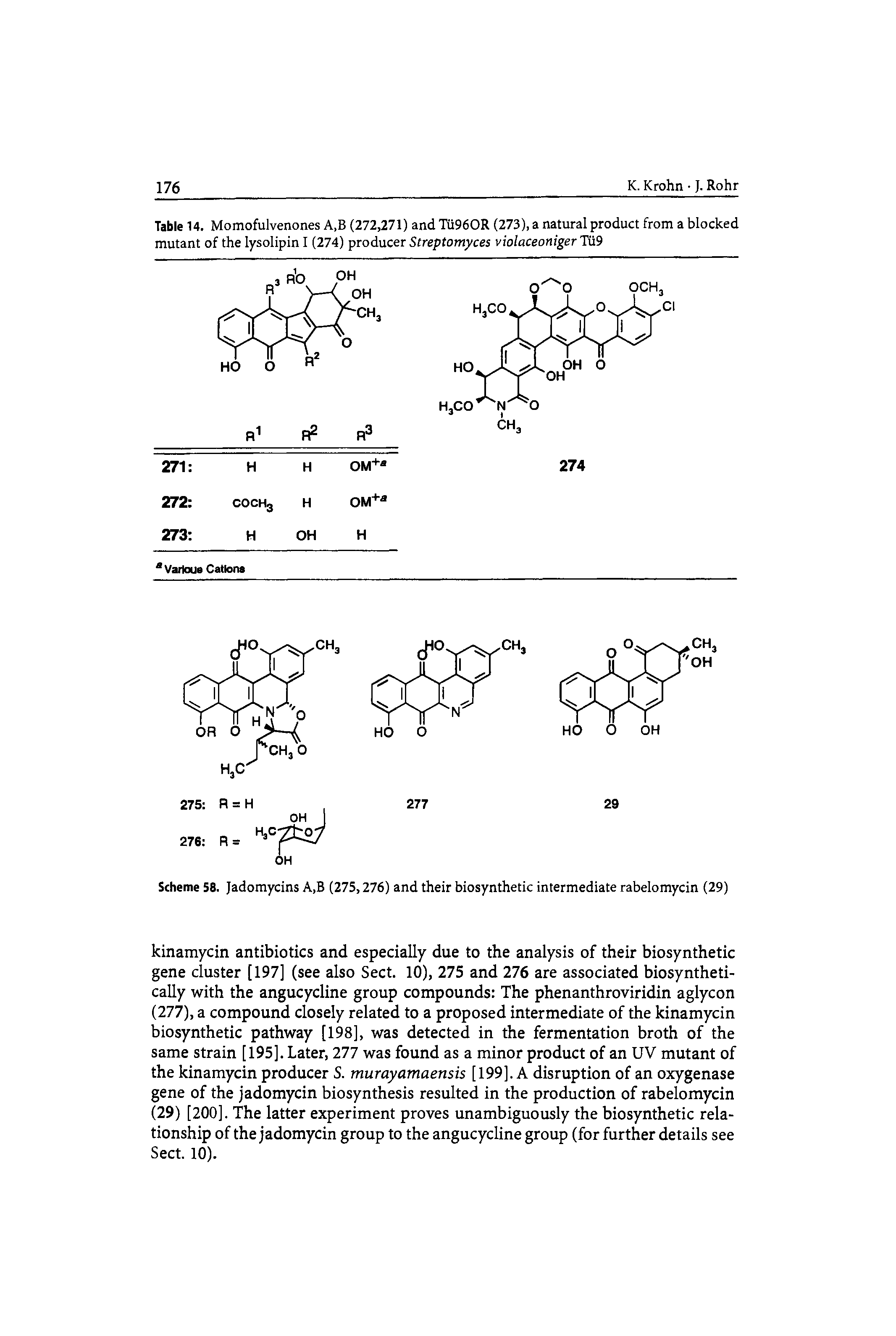 Table 14. Momofulvenones A.B (272,271) and Tii960R (273), a natural product from a blocked mutant of the lysolipin I (274) producer Streptomyces violaceoniger Tii9...