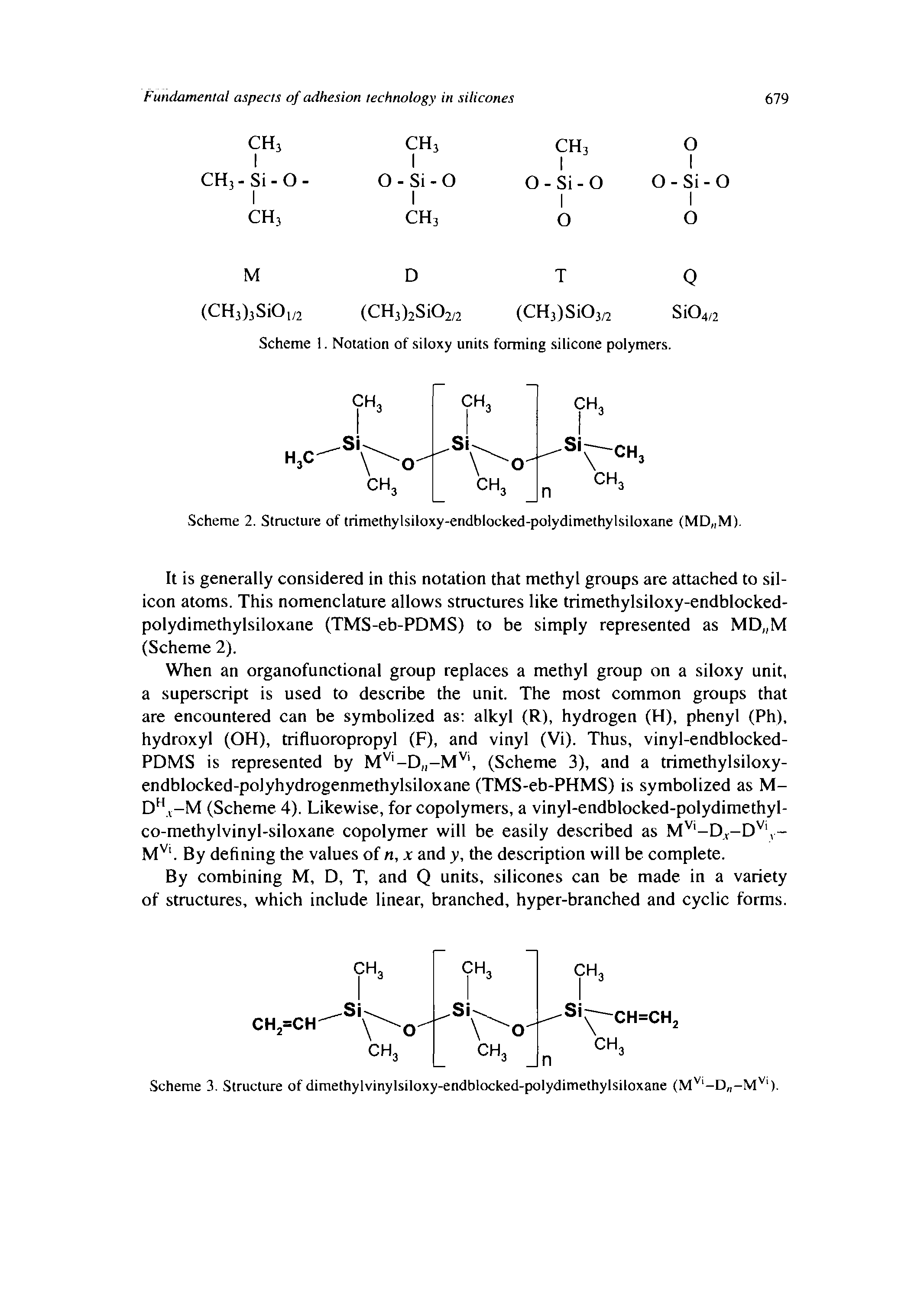 Scheme 1. Notation of siloxy units forming silicone polymers.