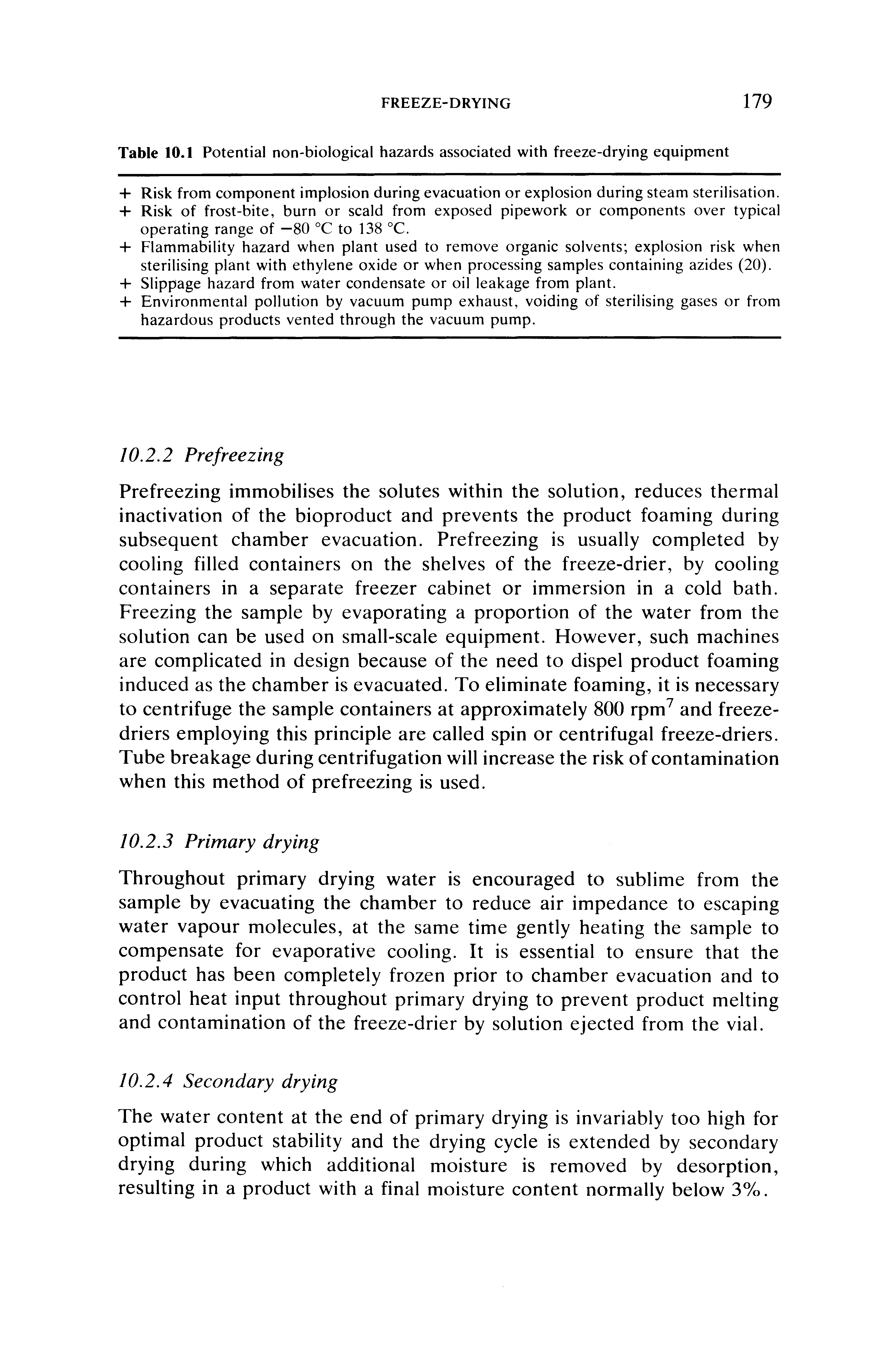 Table 10.1 Potential non-biological hazards associated with freeze-drying equipment...