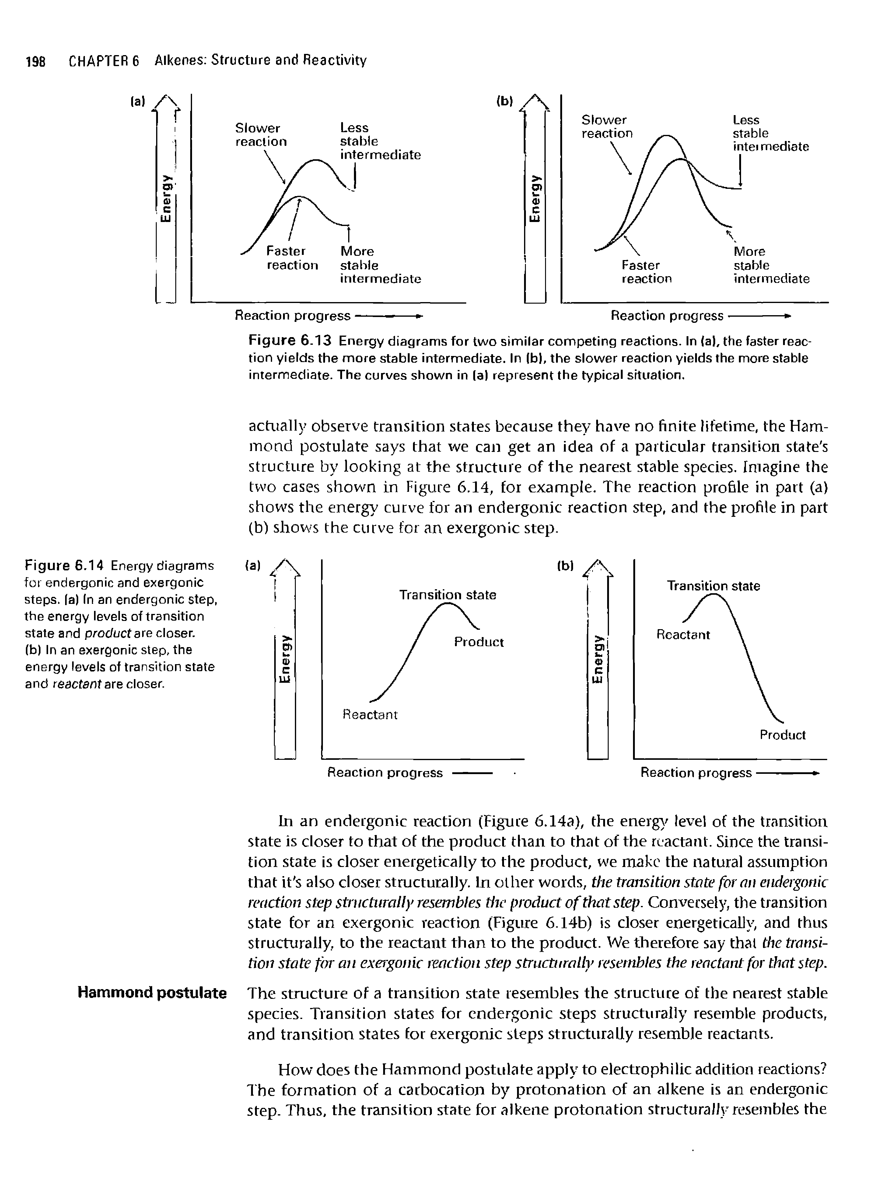 Figure 6.14 Energy diagrams for endergonic and exergonic steps, [a) In an endergonic step, the energy levels of transition state and product are closer.