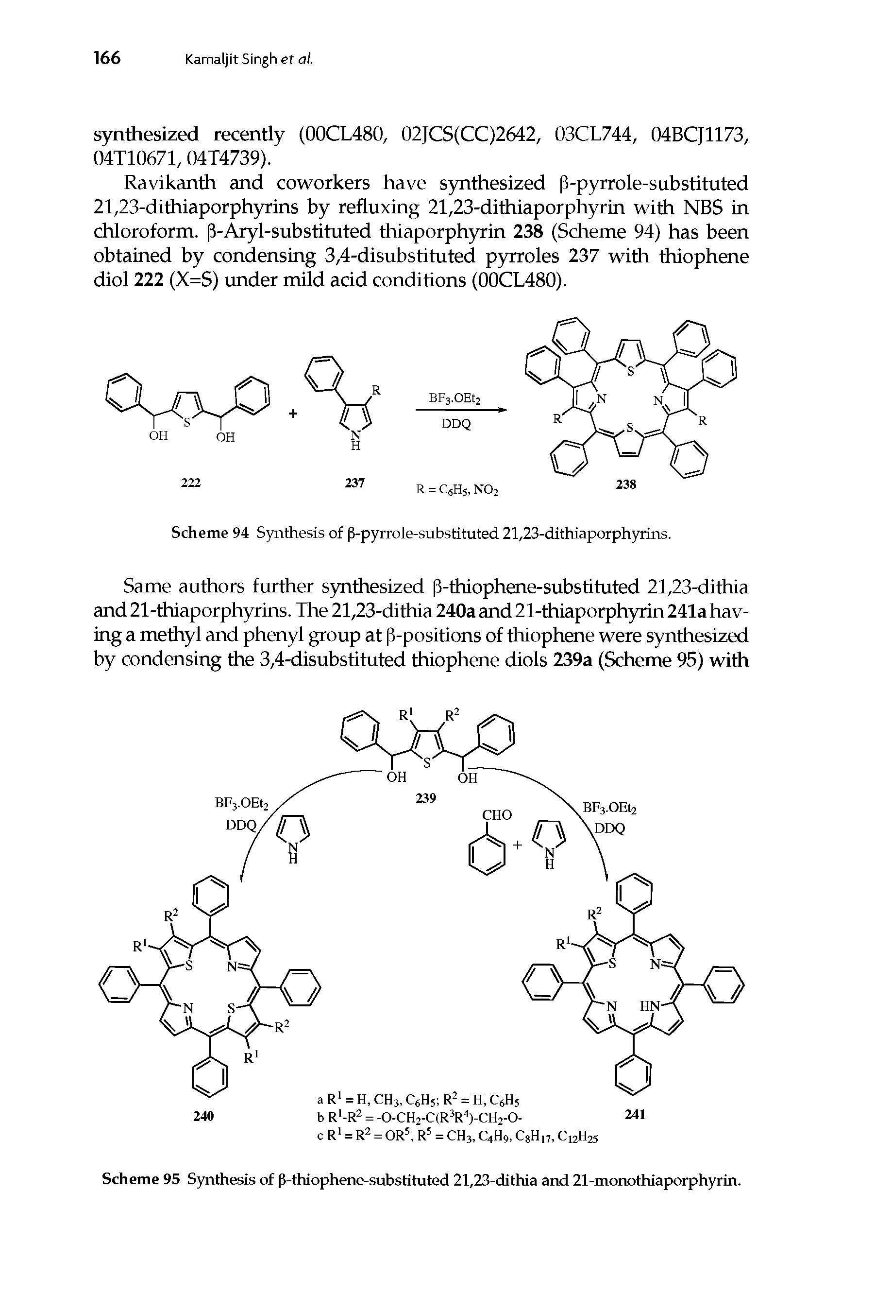 Scheme 95 Synthesis of fi-thiophene-substituted 21,23-dithia and 21-monothiaporphyrin.