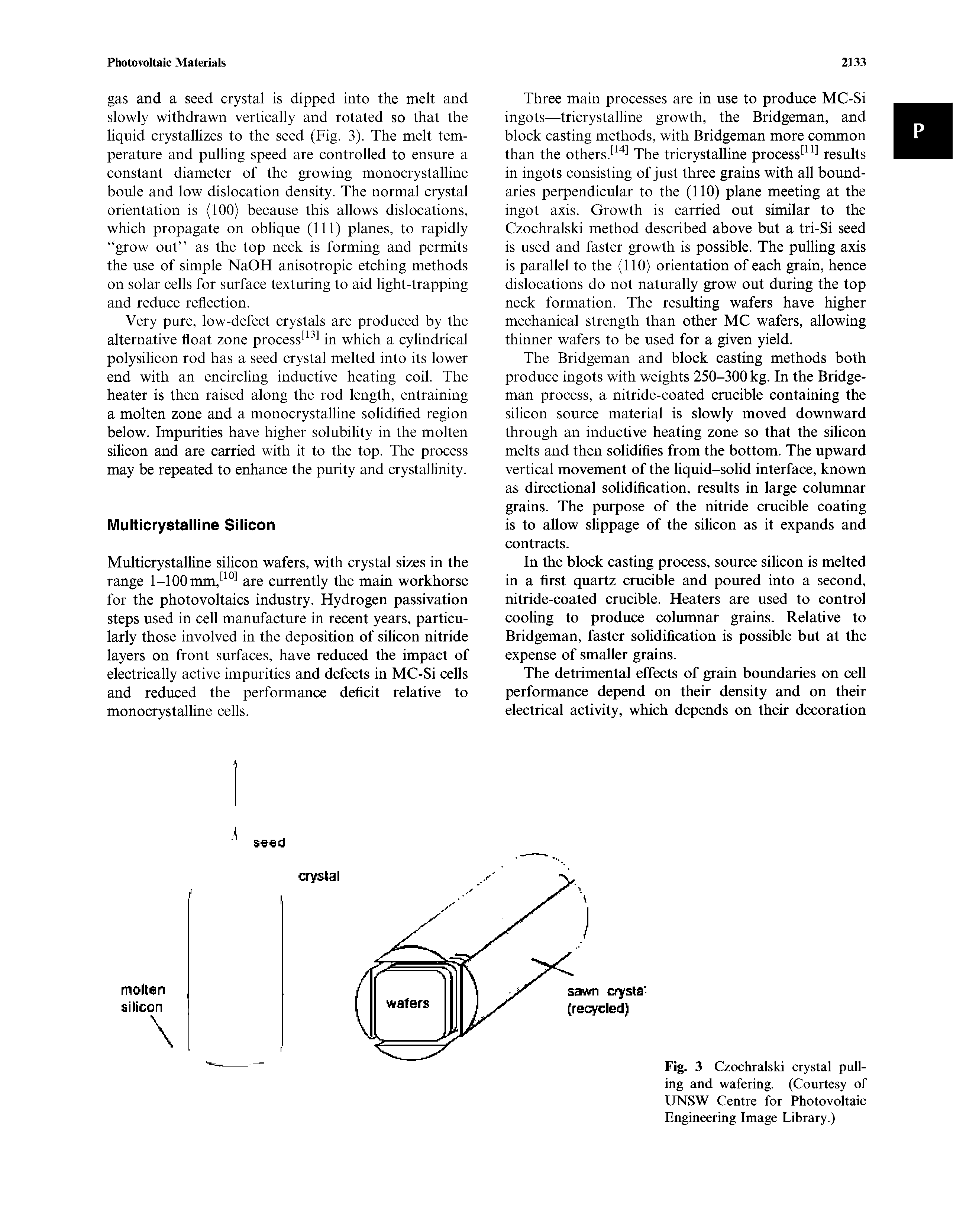 Fig. 3 Czochralski crystal pulling and watering. (Courtesy of UNSW Centre for Photovoltaic Engineering Image Library.)...