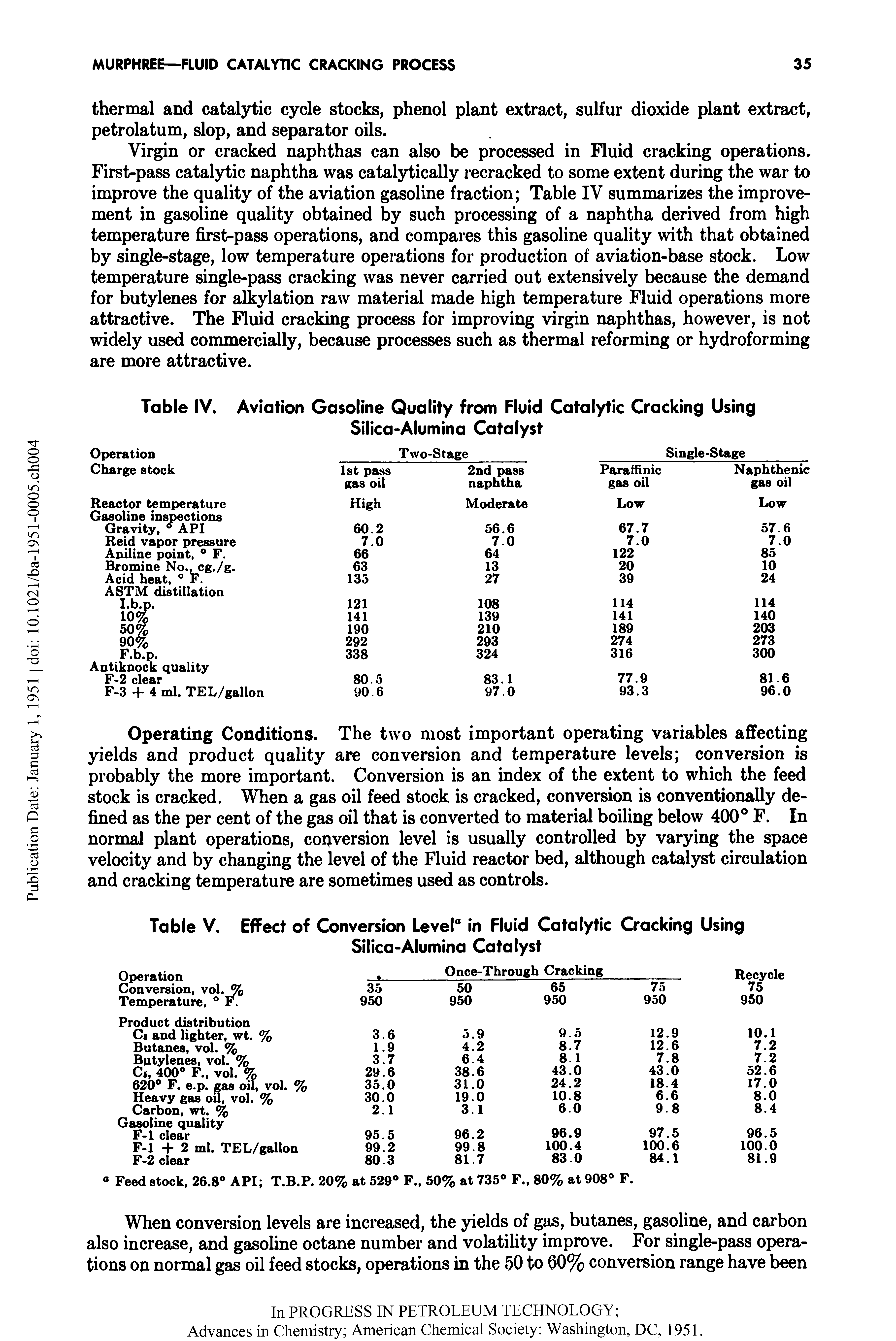 Table V. Effect of Conversion Level in Fluid Catalytic Cracking Using ...