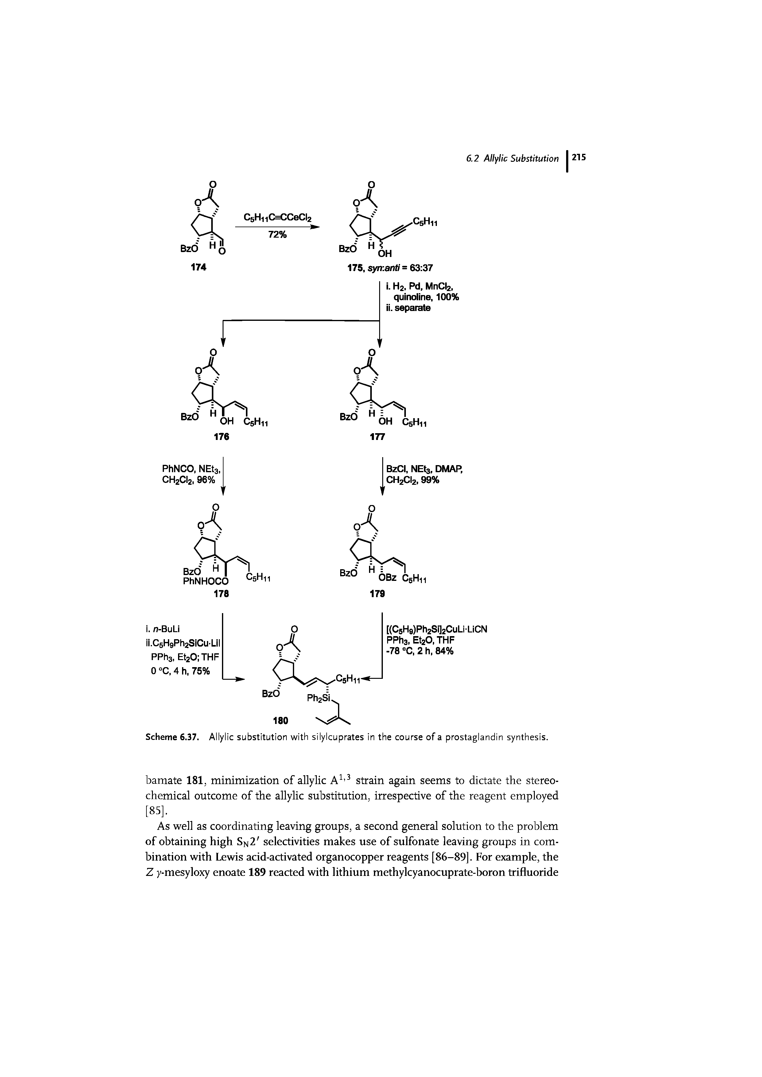 Scheme 6.37. Allylic substitution with silylcuprates in the course of a prostaglandin synthesis.