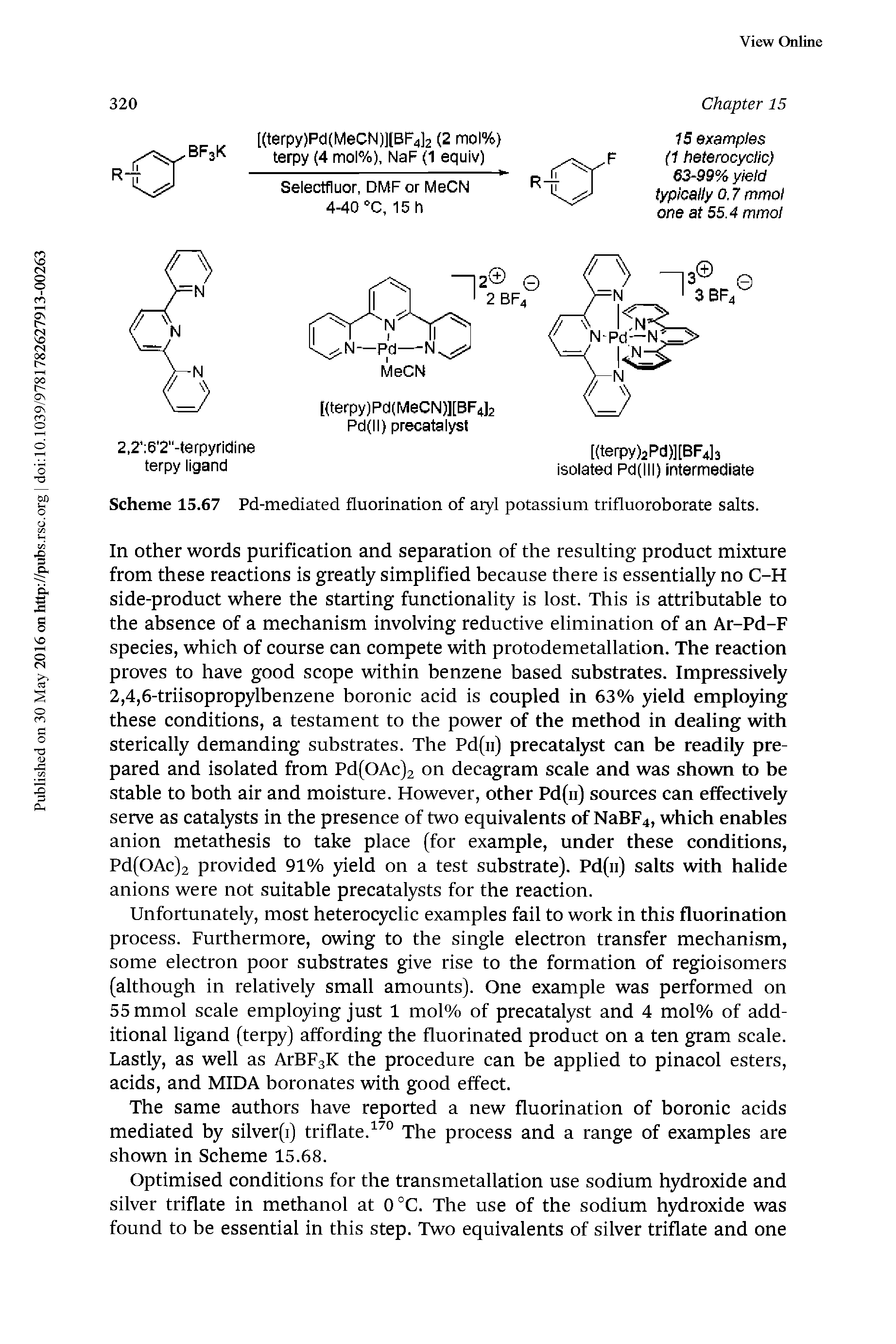 Scheme 15.67 Pd-mediated fluorination of aryl potassium trifluoroborate salts.