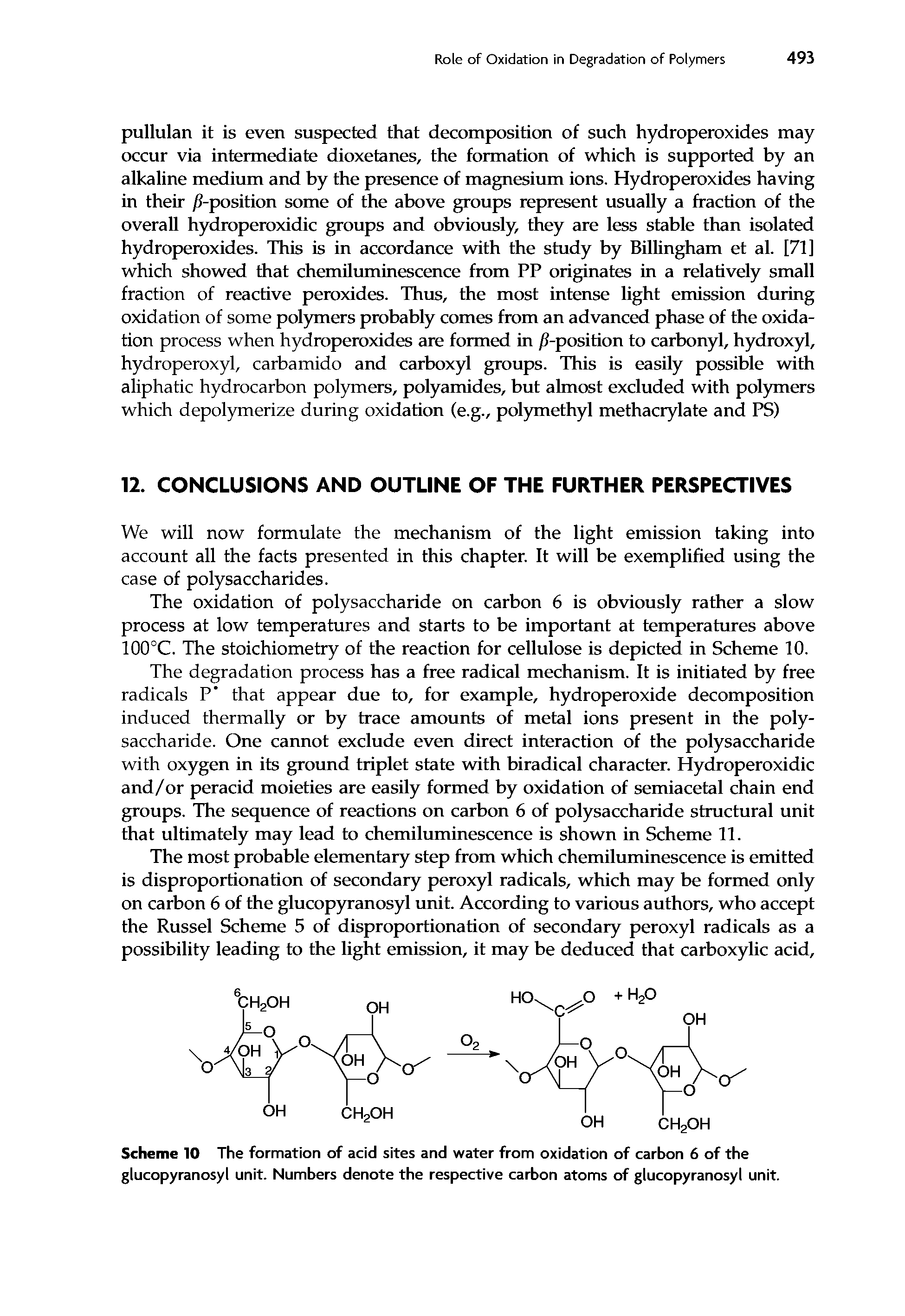 Scheme 10 The formation of acid sites and water from oxidation of carbon 6 of the glucopyranosyl unit. Numbers denote the respective carbon atoms of glucopyranosyl unit.