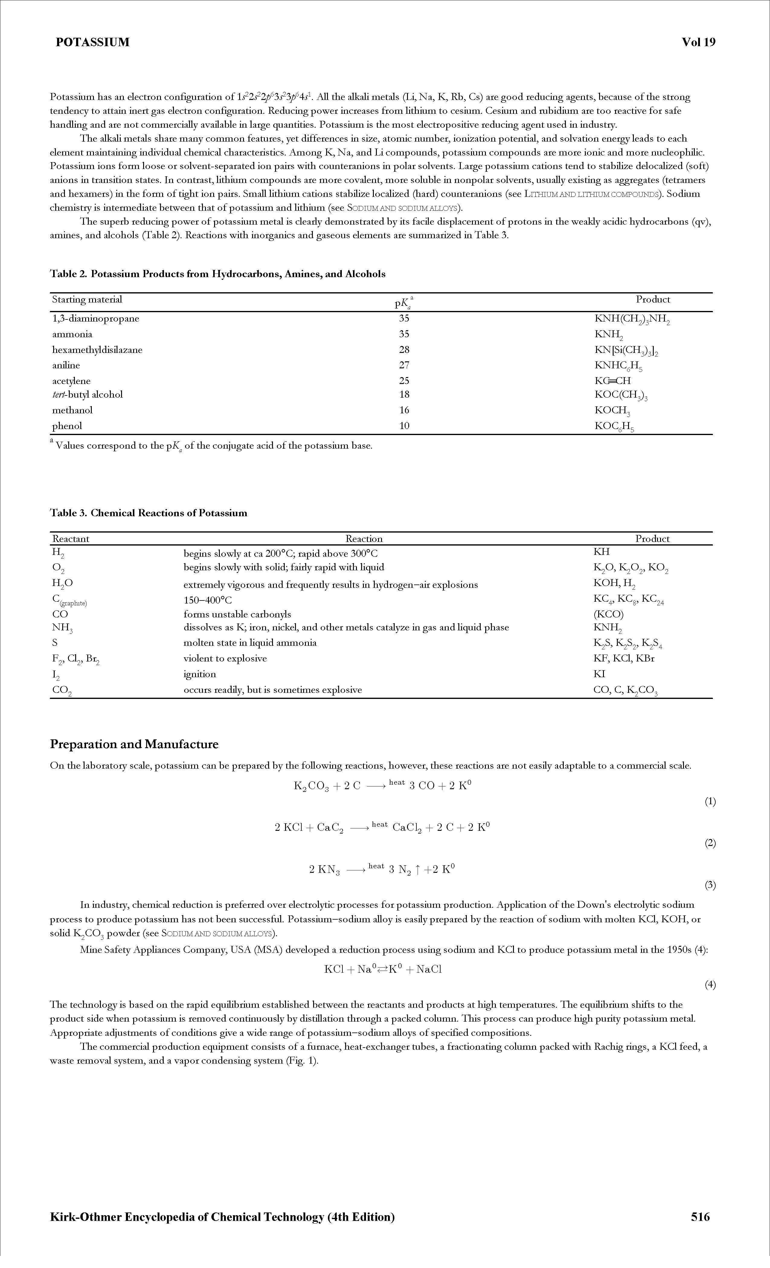 Table 2. Potassium Products from Hydrocarbons, Amines, and Alcohols...