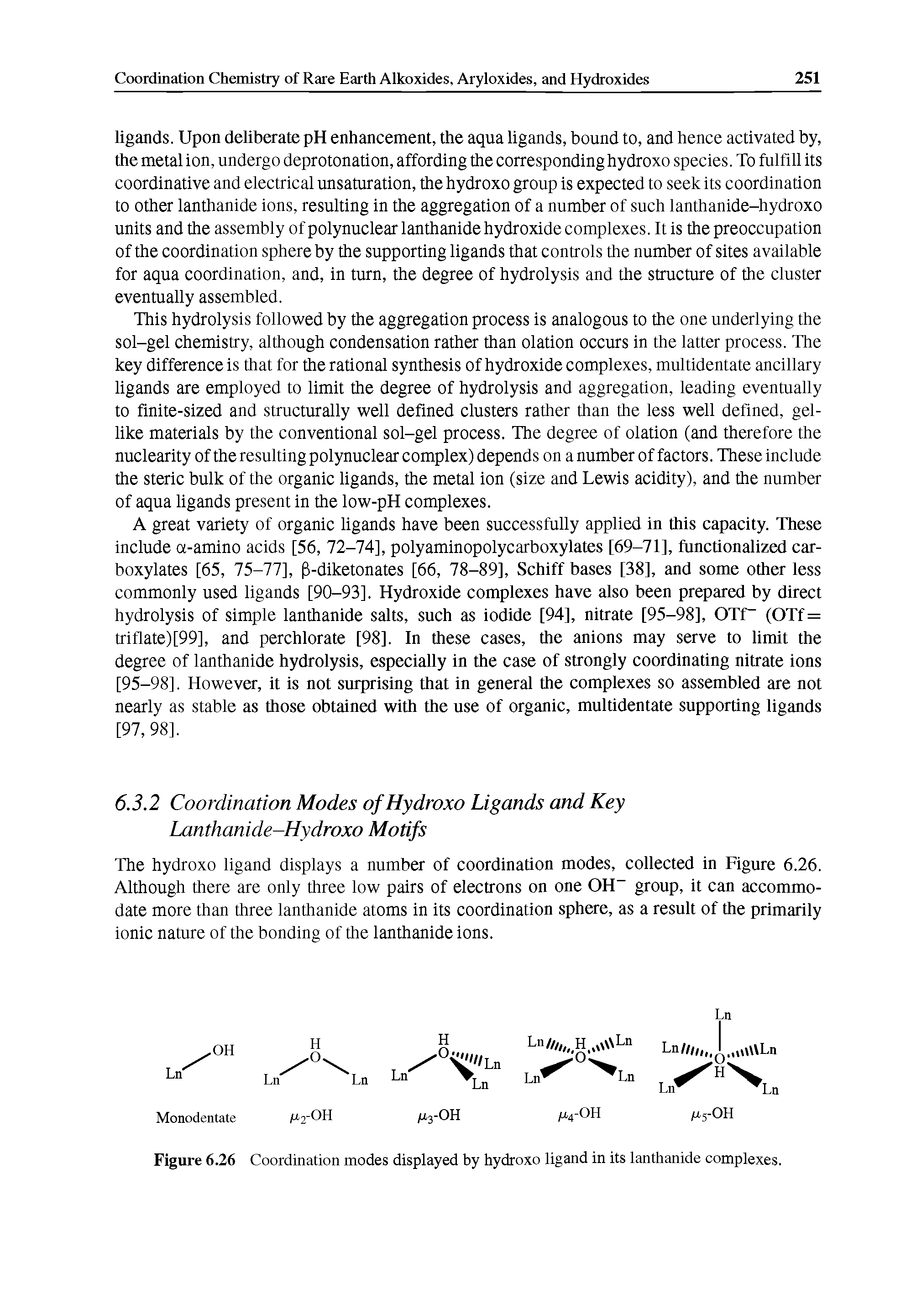 Figure 6.26 Coordination modes displayed by hydroxo ligand in its lanthanide complexes.