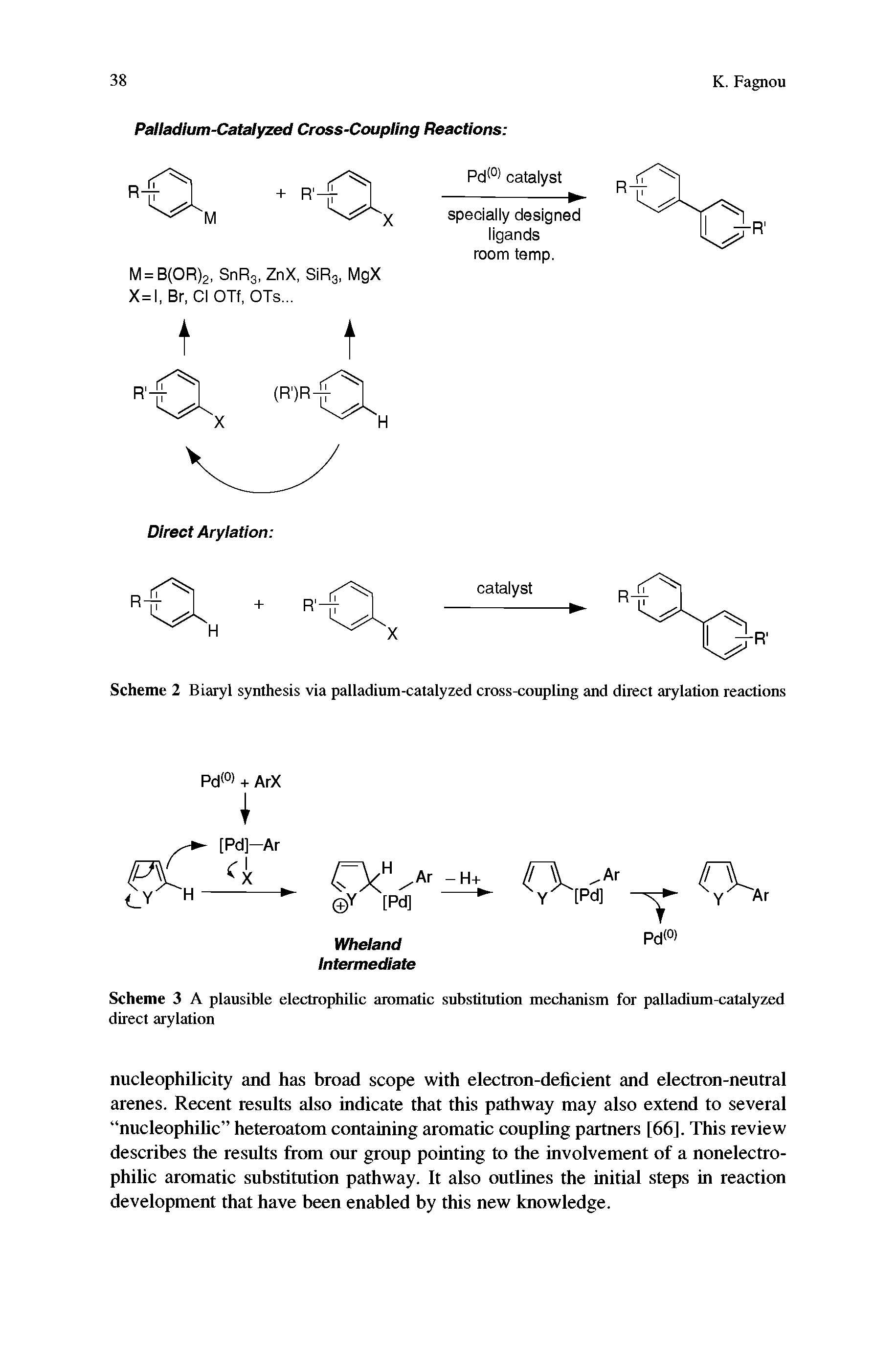 Scheme 3 A plausible electrophilic aromatic substitution mechanism for palladium-catalyzed direct arylation...