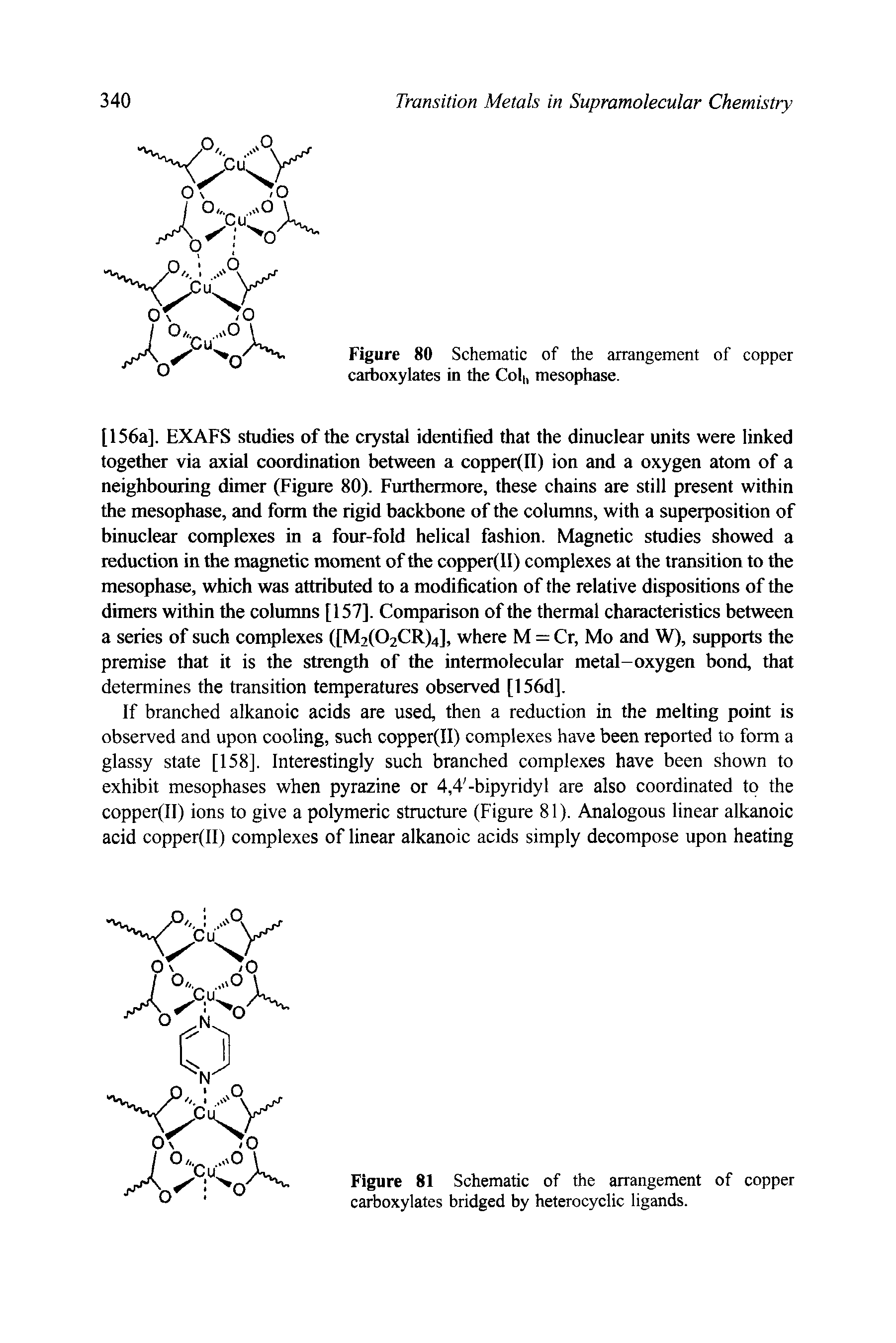 Figure 81 Schematic of the arrangement of copper carboxylates bridged by heterocyclic ligands.